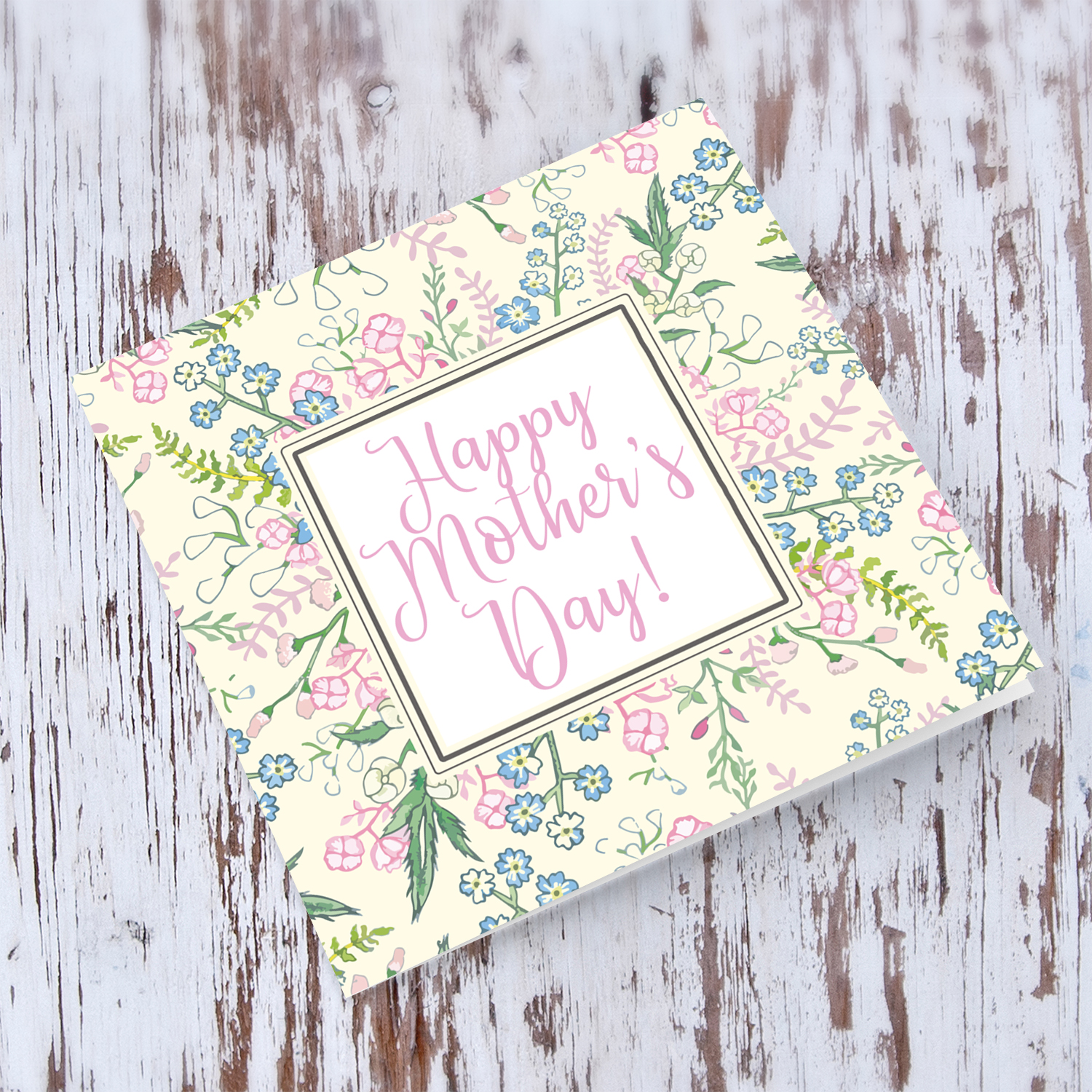 Background filled with flowers Mother's Day Card in English