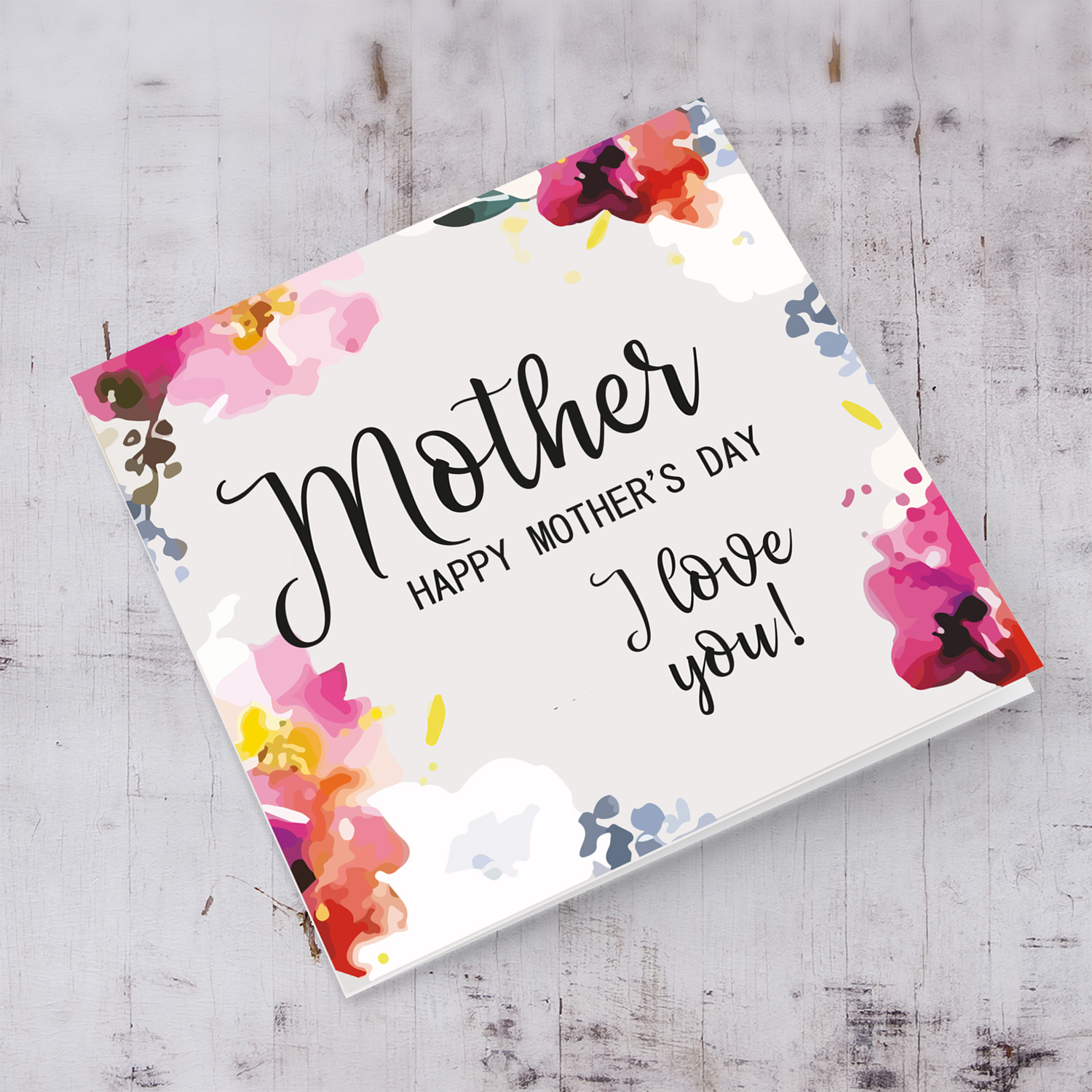 Watercolour flowers background Mother's Day Card in English