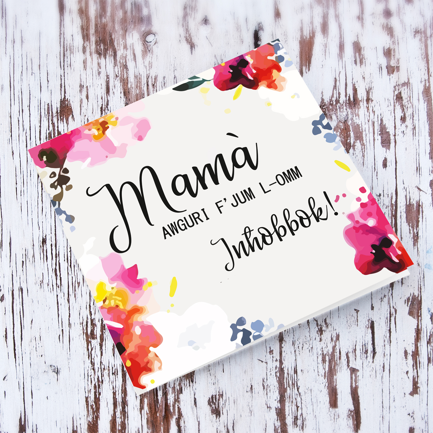 Watercolour flowers background Mother's Day Card in Maltese