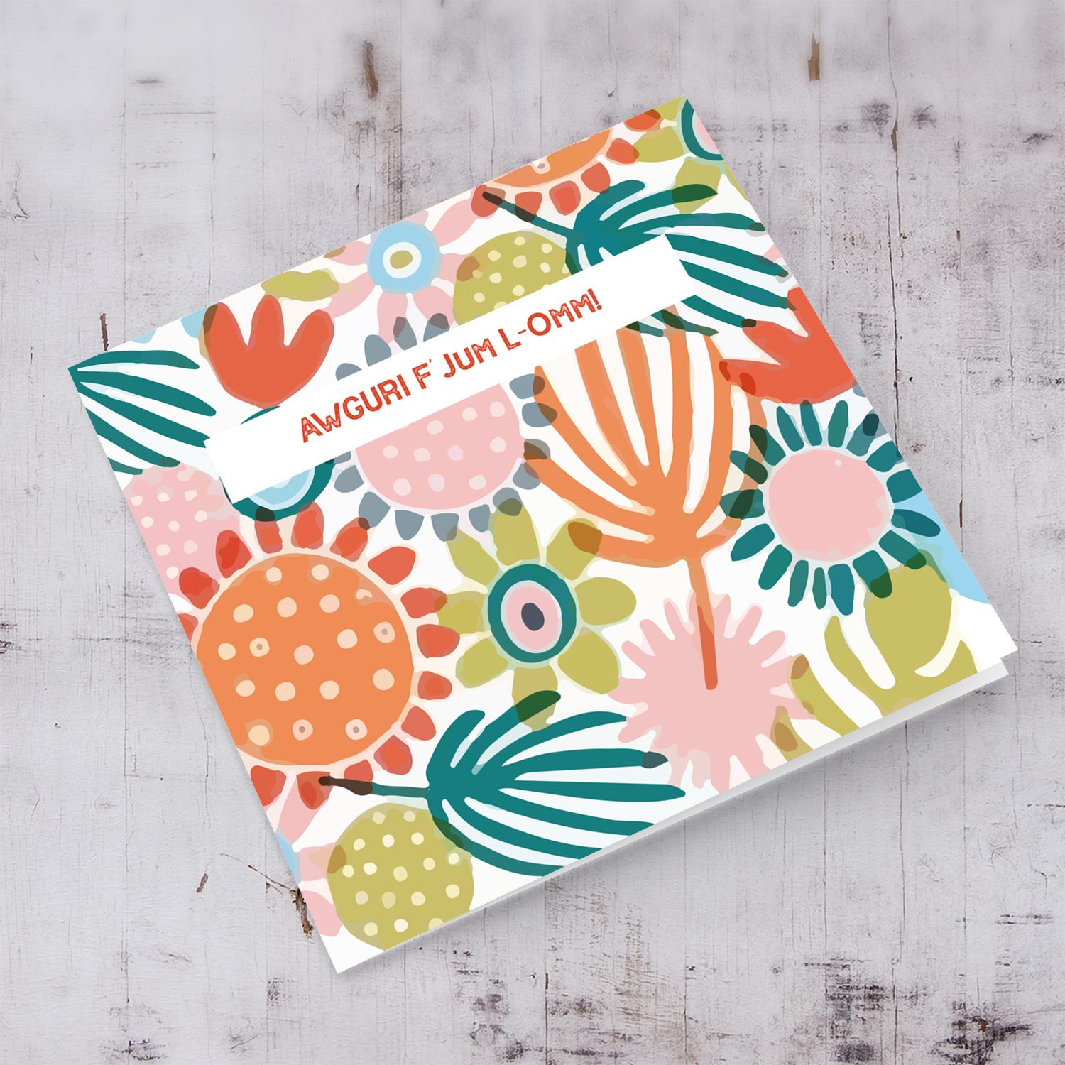 Colourful flowers themed mother's day card for mother in Maltese