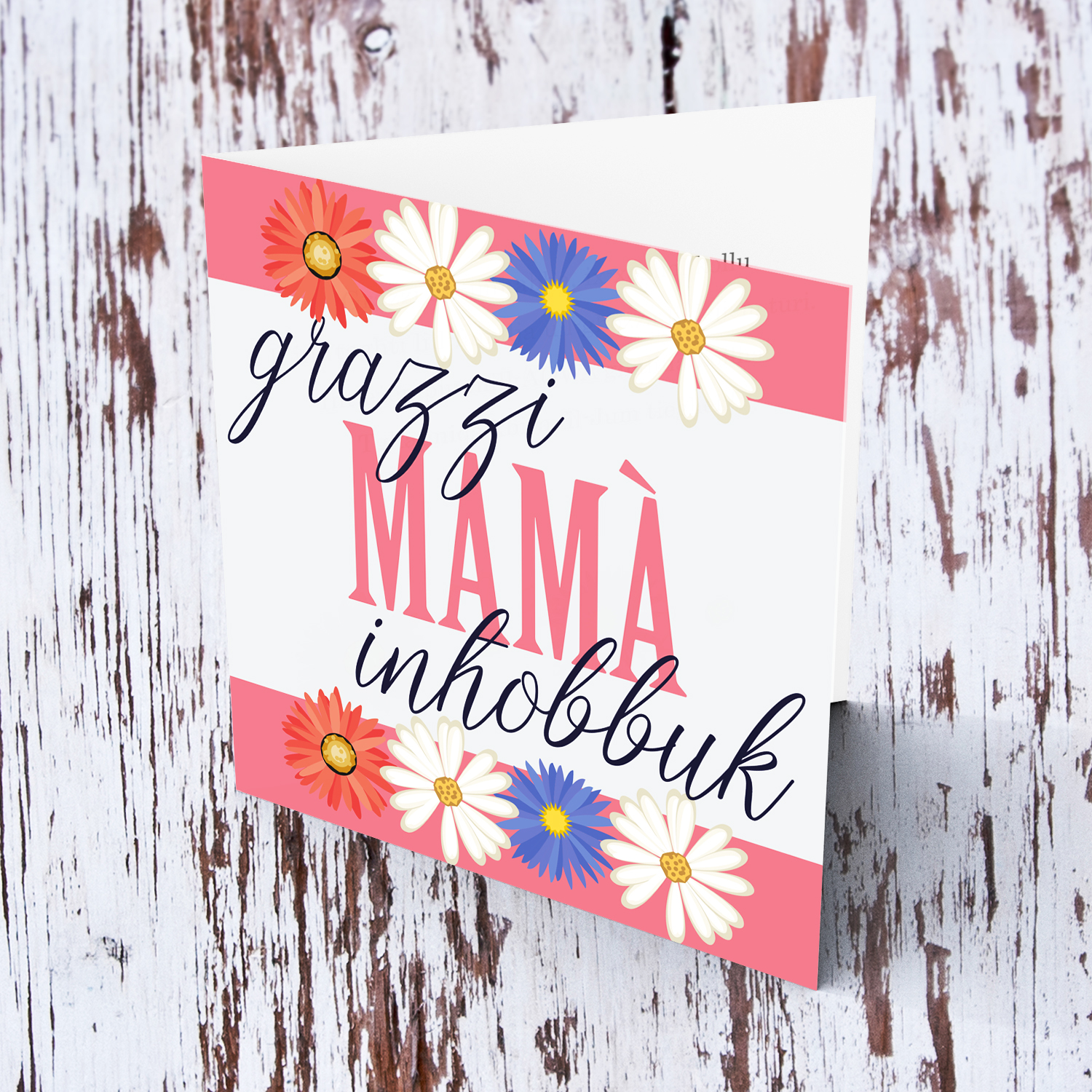 Floral themed mother's day card for mother in Maltese