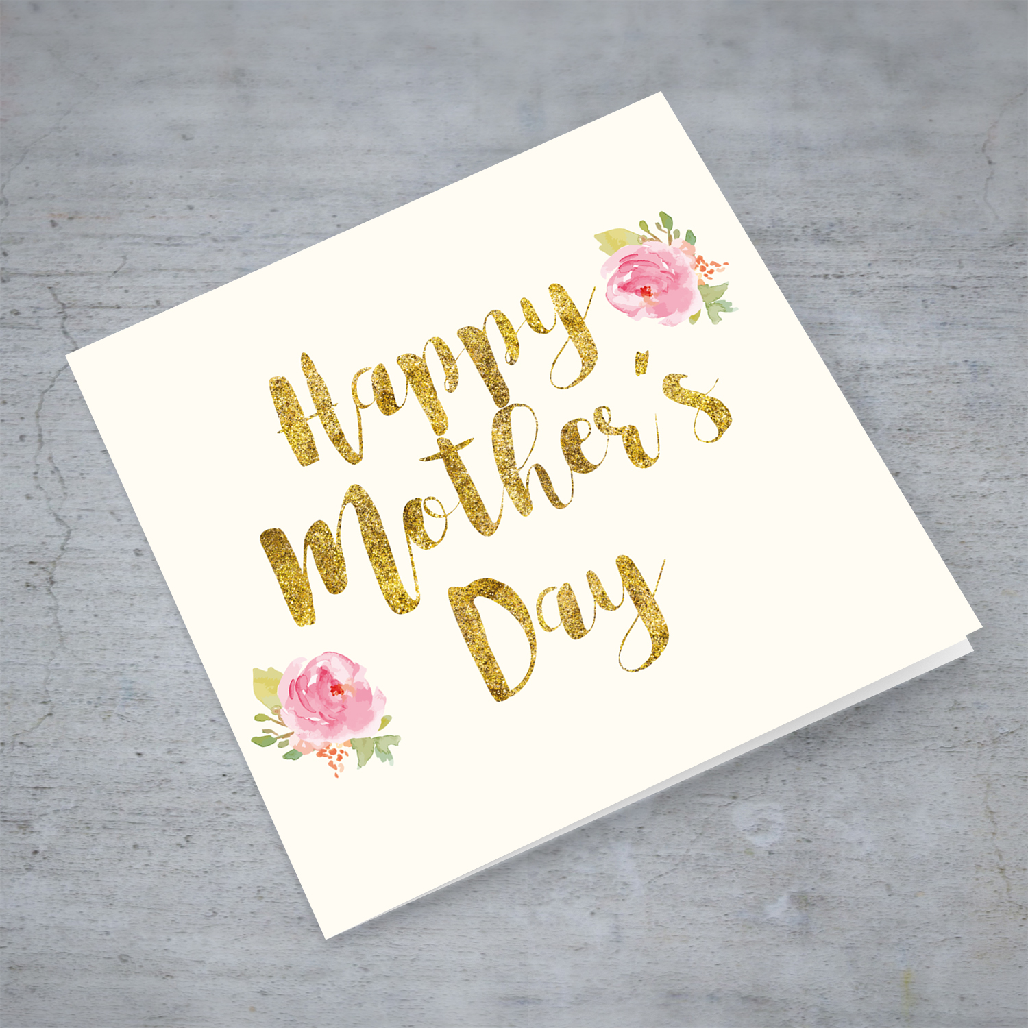 Golden glitter mother's day card for Mother with flowers in English