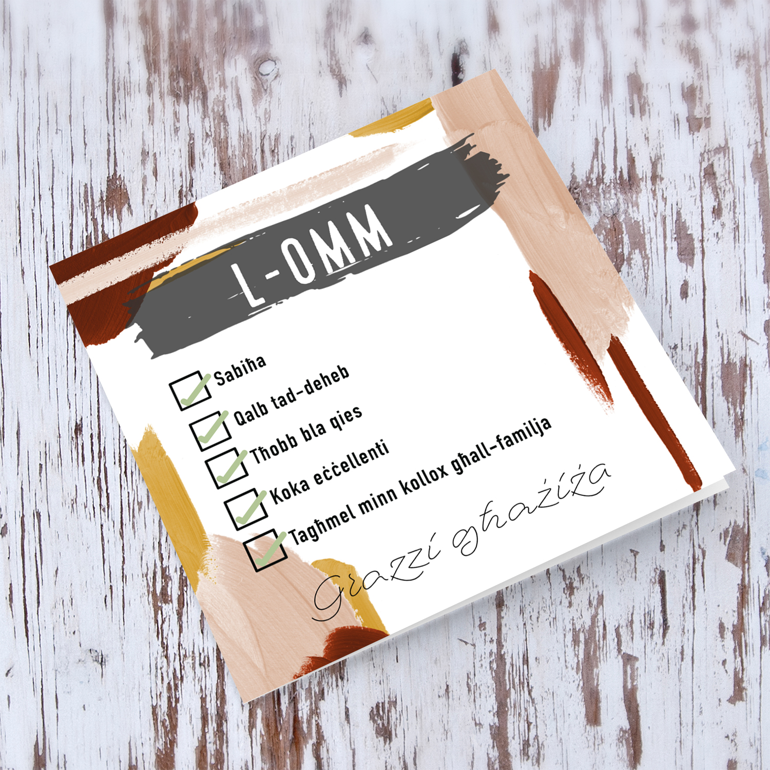 Check list themed Mother's day card in Maltese