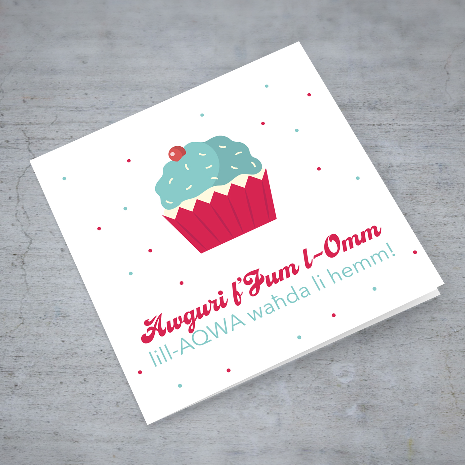 Cute cupcake with scattered dots Mother's day card in Maltese