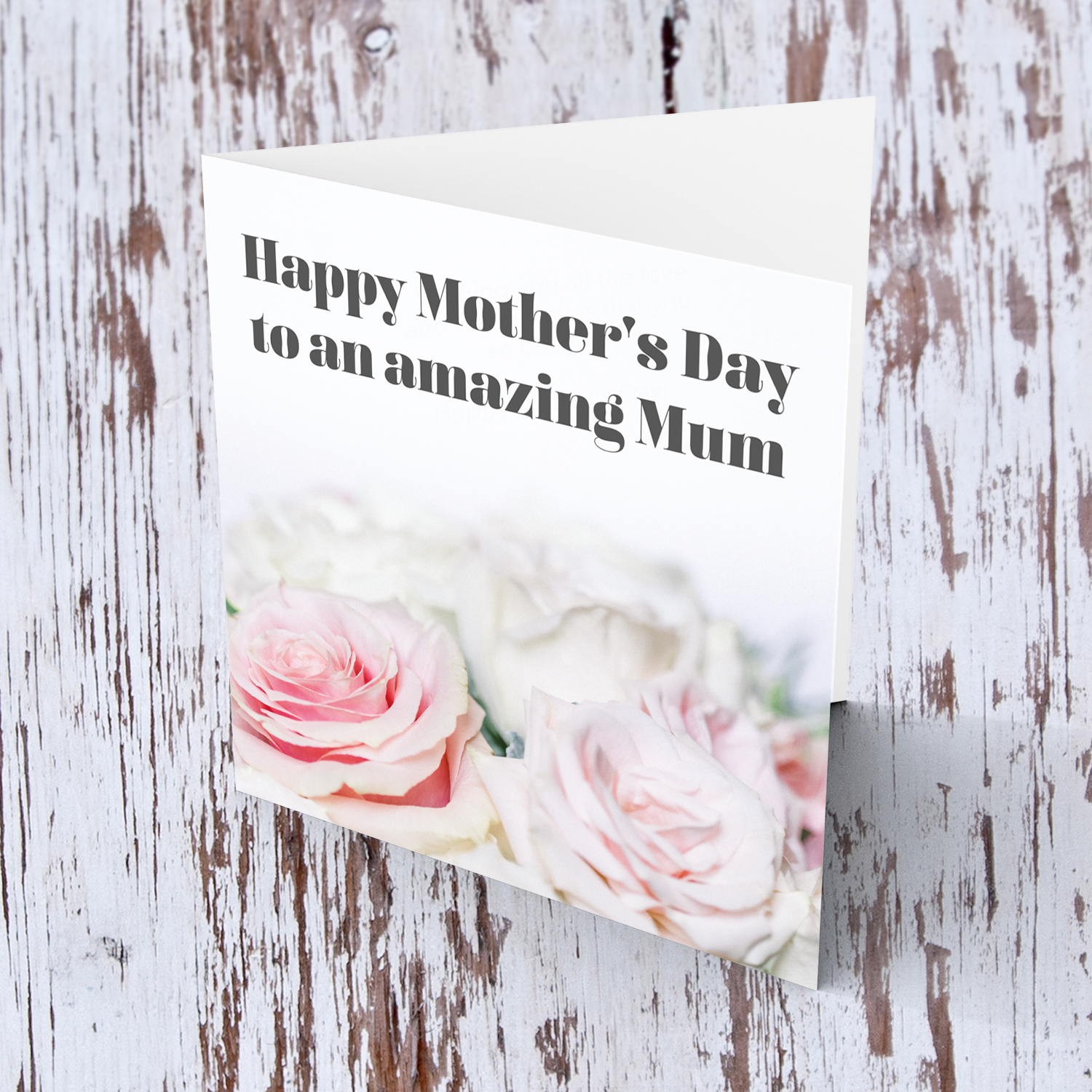 Pink and white roses themed mother's day card in English