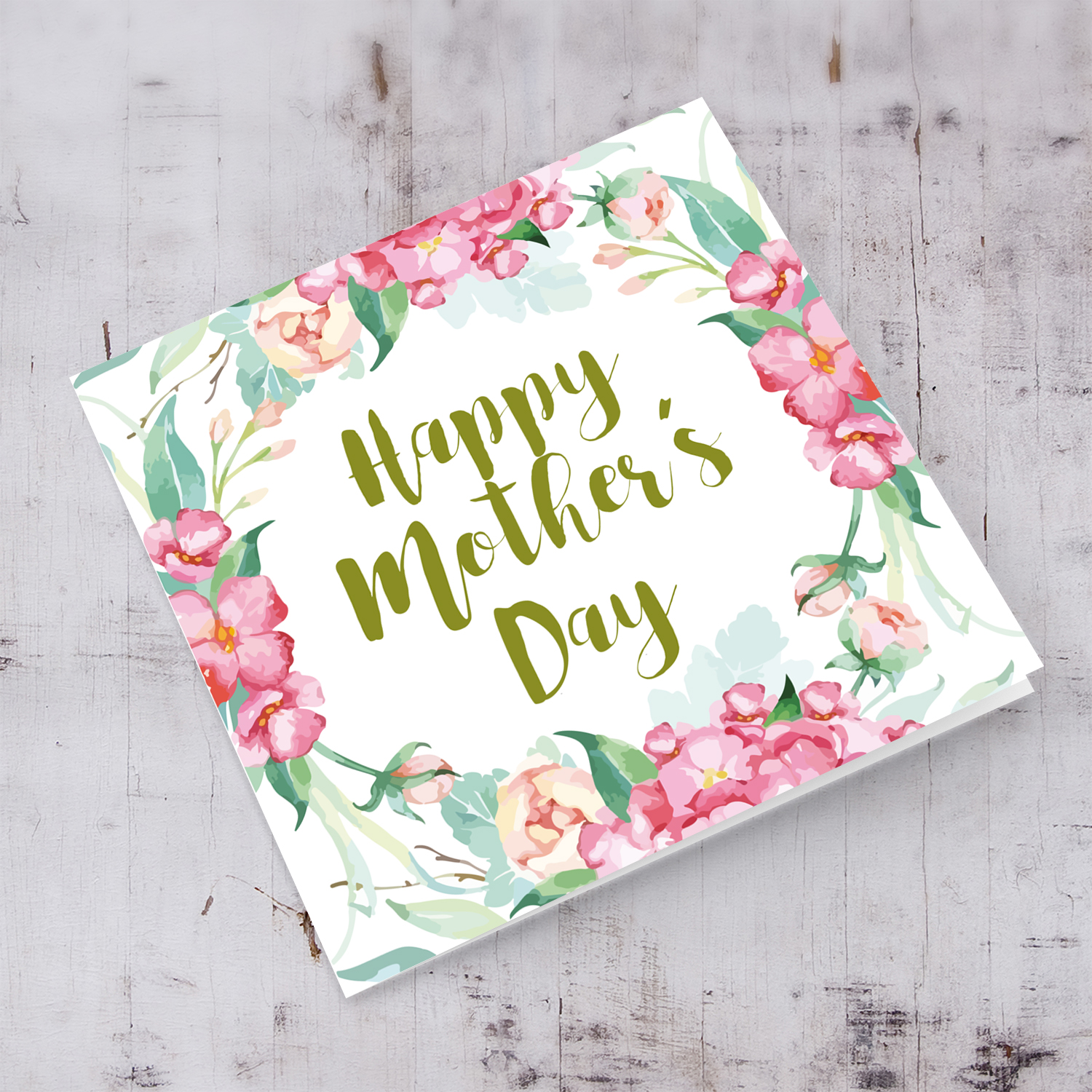 Pink Floral border mother's day card in English