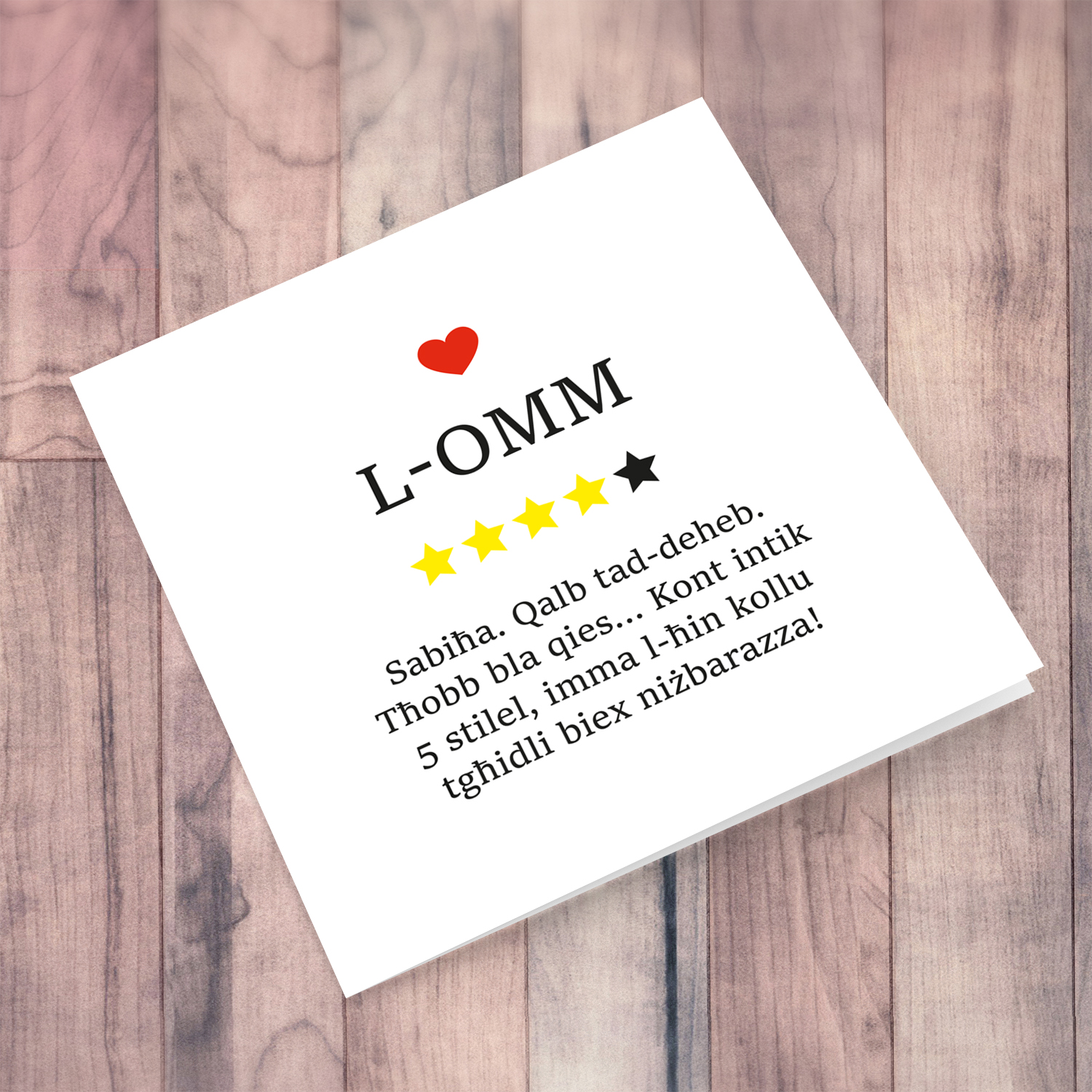 Funny review mother's day card in Maltese