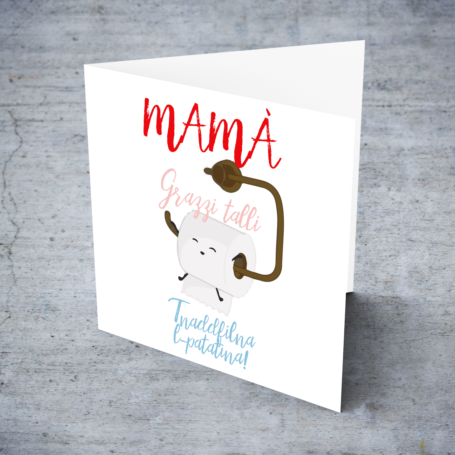 Funny mother's day card with toilet paper in Maltese (plural/ from twins)
