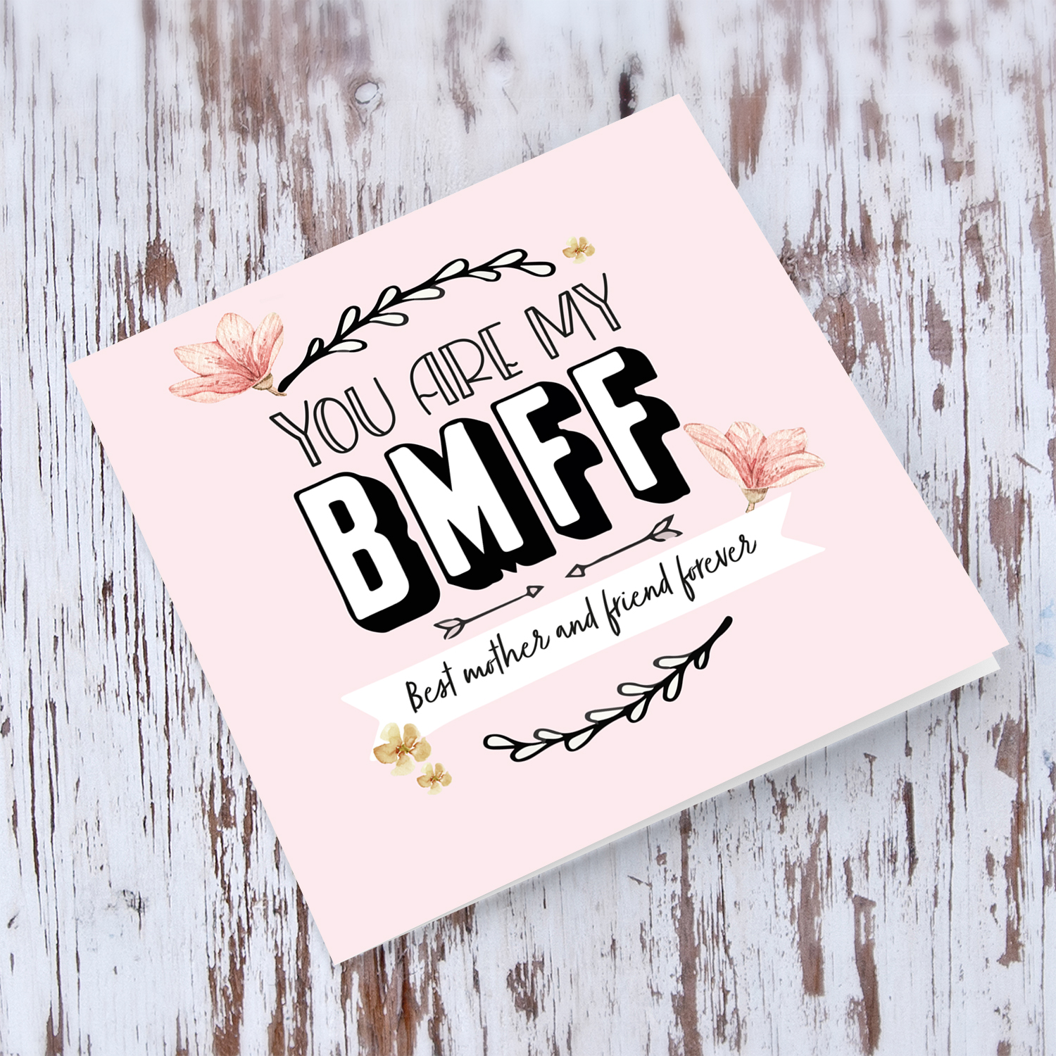 Cute pink with florals mother's day card in English for best mother and friend forever