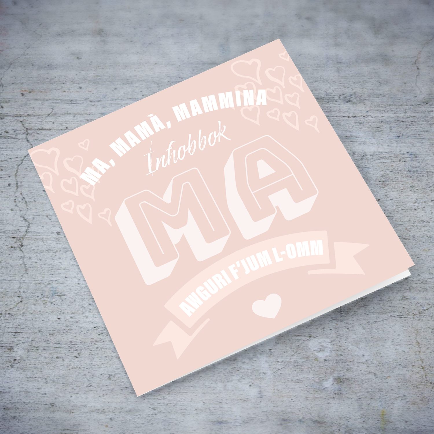 Cute mother's day card in Maltese (in shades of pink and white)