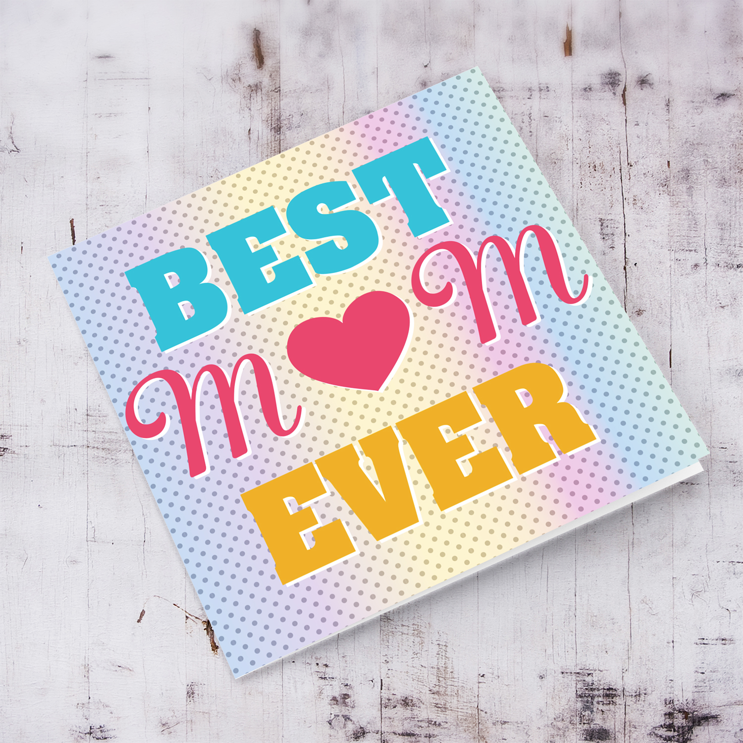 Best mum in the world card - with a rainbow and gray background in English