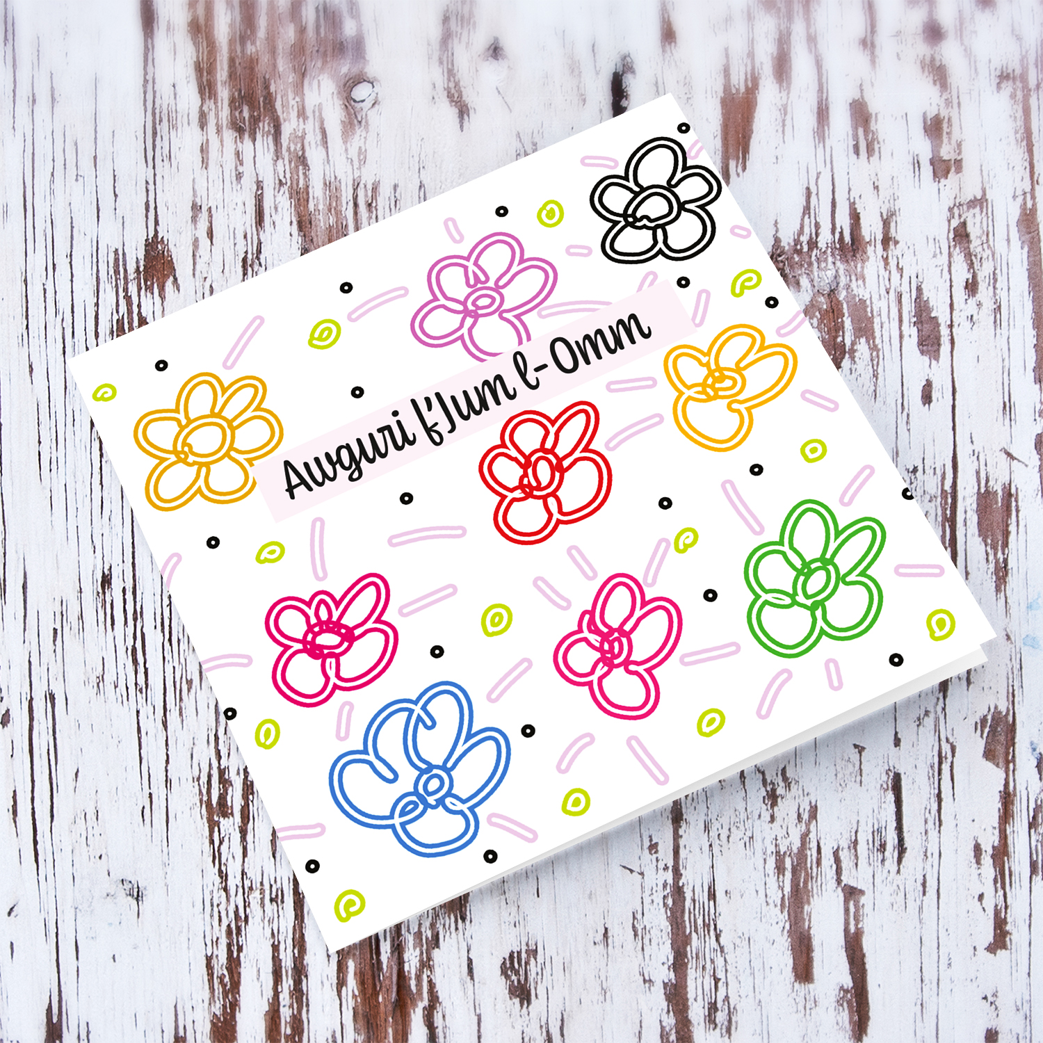 Colourful, energetic floral mother's day card in Maltese 