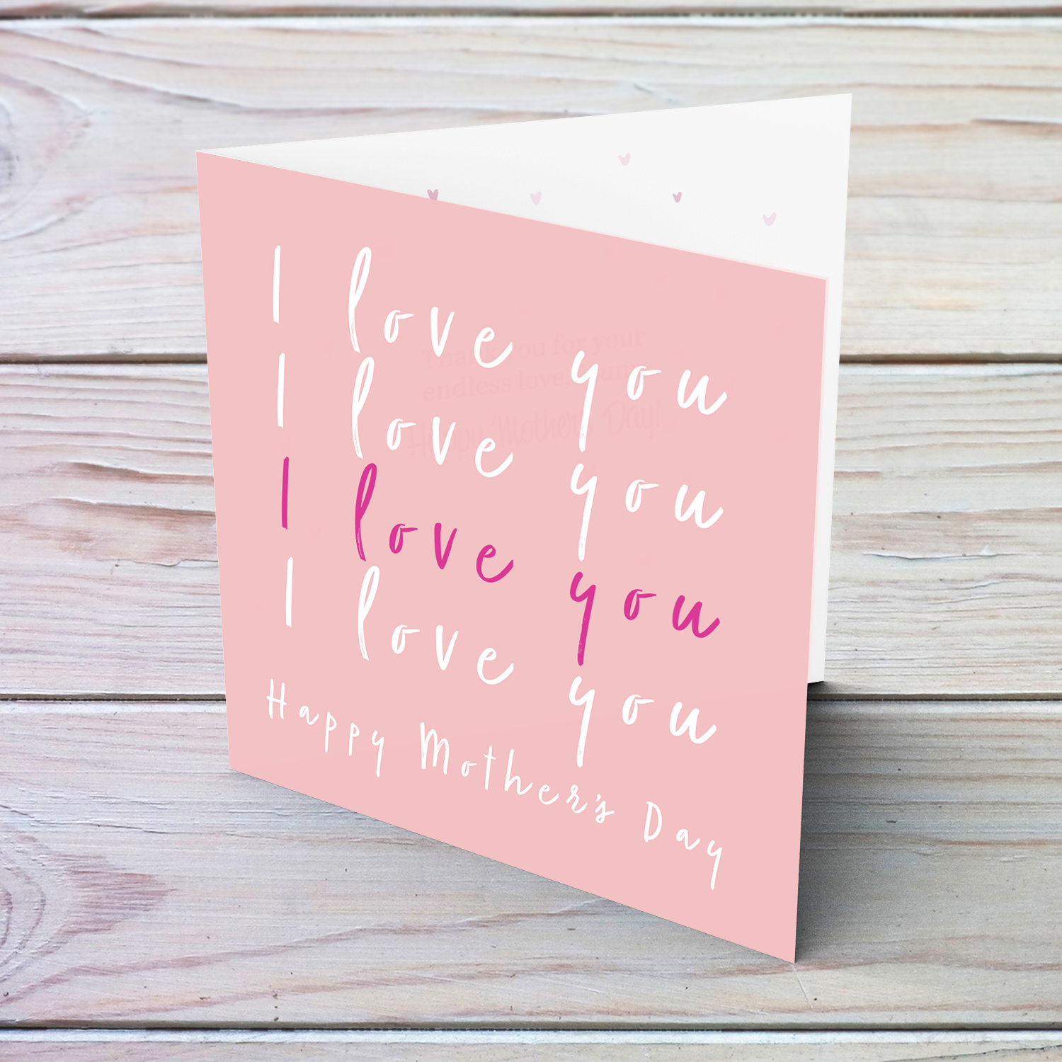 Pink plain background mother's day card with repeated I love you message in English