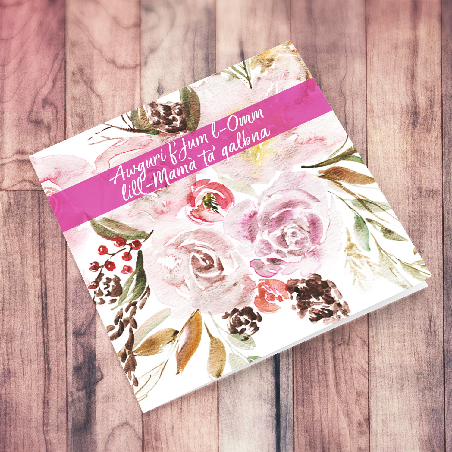 Flower watercolour background mother's day card for Mum in Maltese