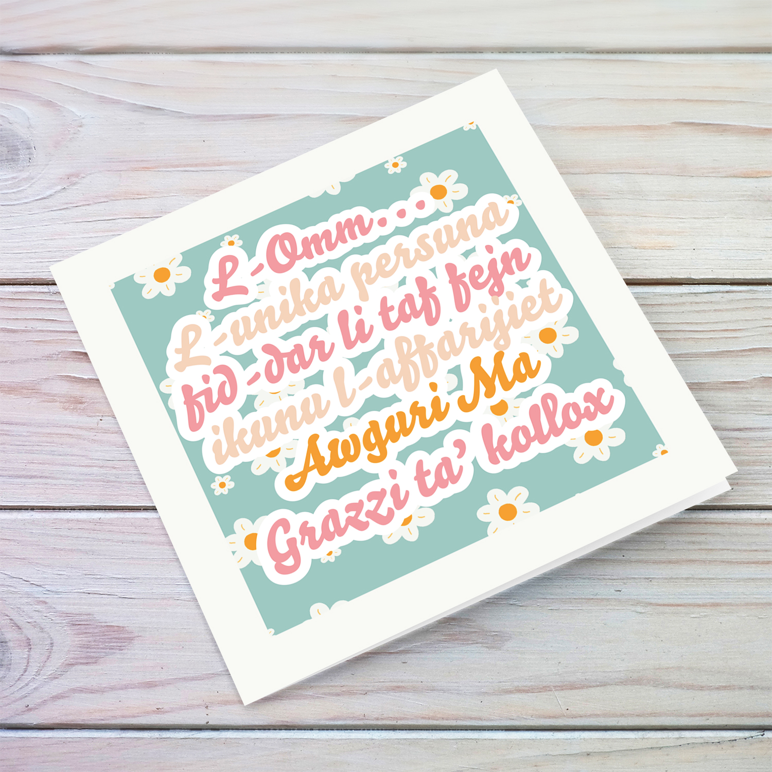 Funny card for mum with white flowers - A mother a person who knows where everything is in Maltese