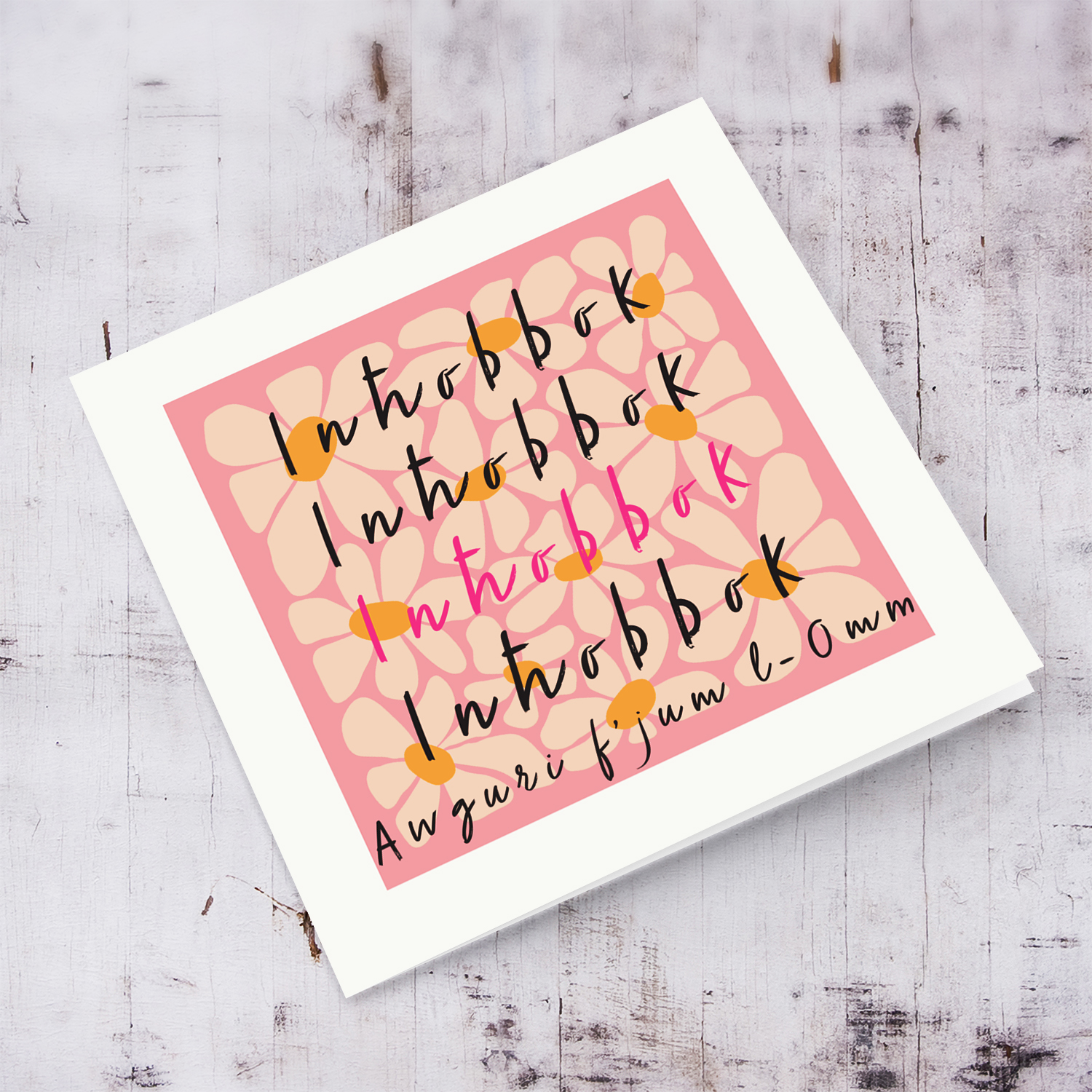 Flower themed mother's day card with repeated I love you message in Maltese