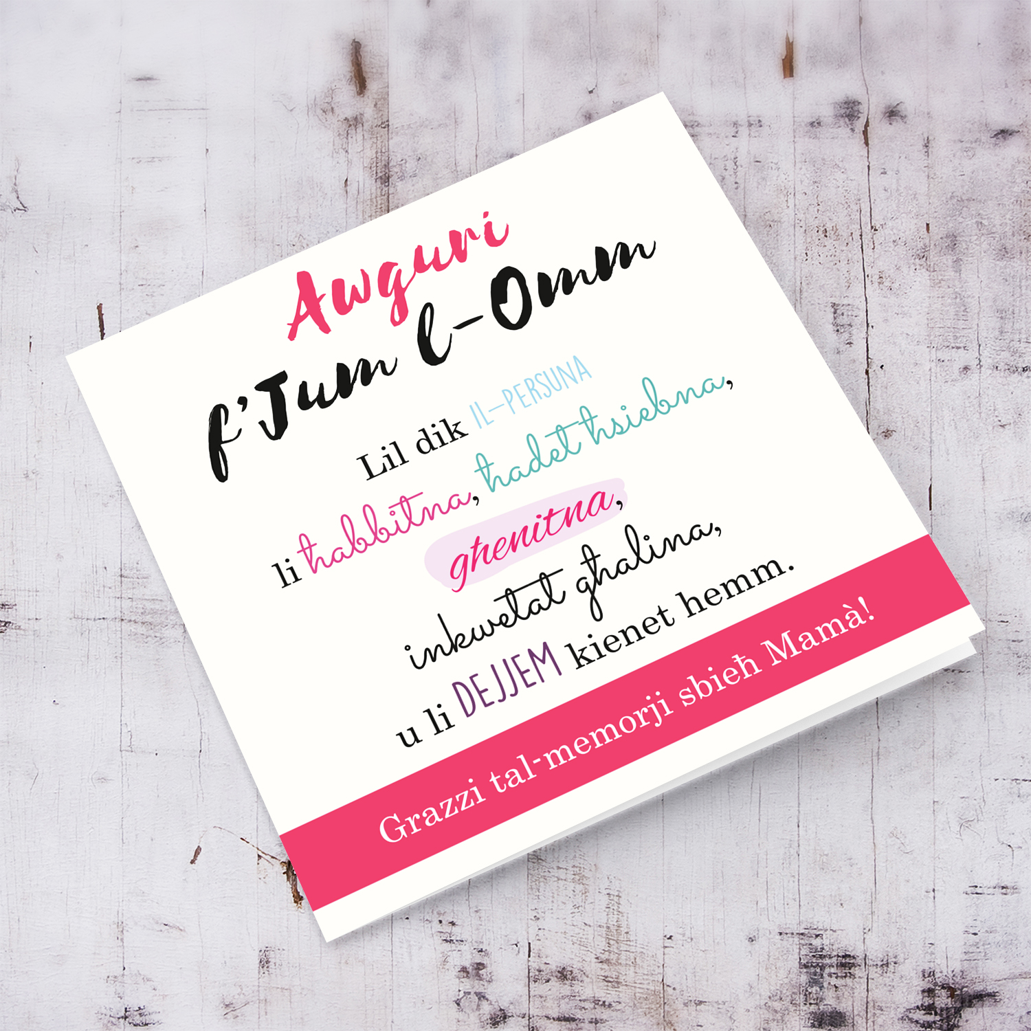 Mother's Day card with a special message, in Maltese (PLURAL)