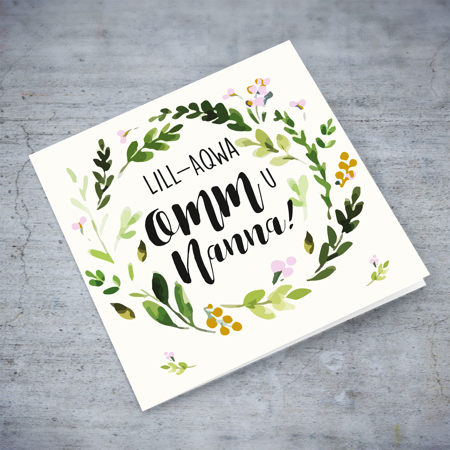 Floral wreath with gold and pink tones mother's day card / birthday card / thank you card for mother and Grandma in Maltese