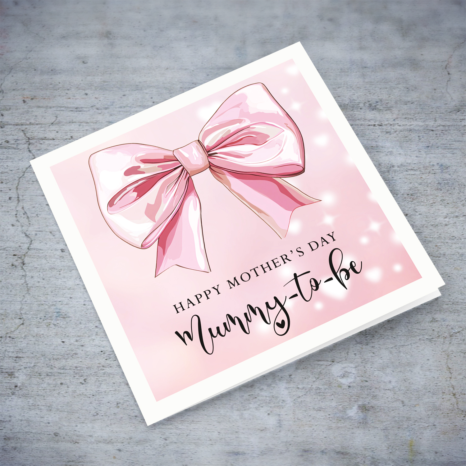A cute mothers day card with a big pink bow for mummy to be in English