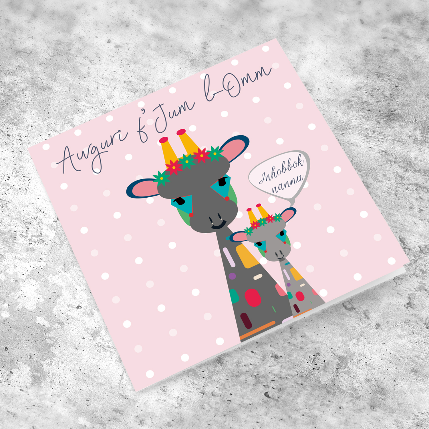 Giraffe and baby giraffe themed Mother's Day card in Maltese