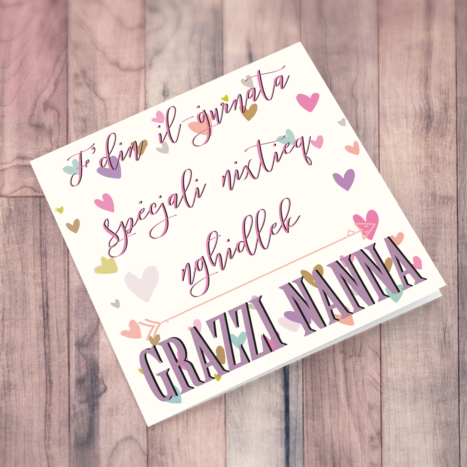 Hearts themed Mother's Day card for Grandma in Maltese