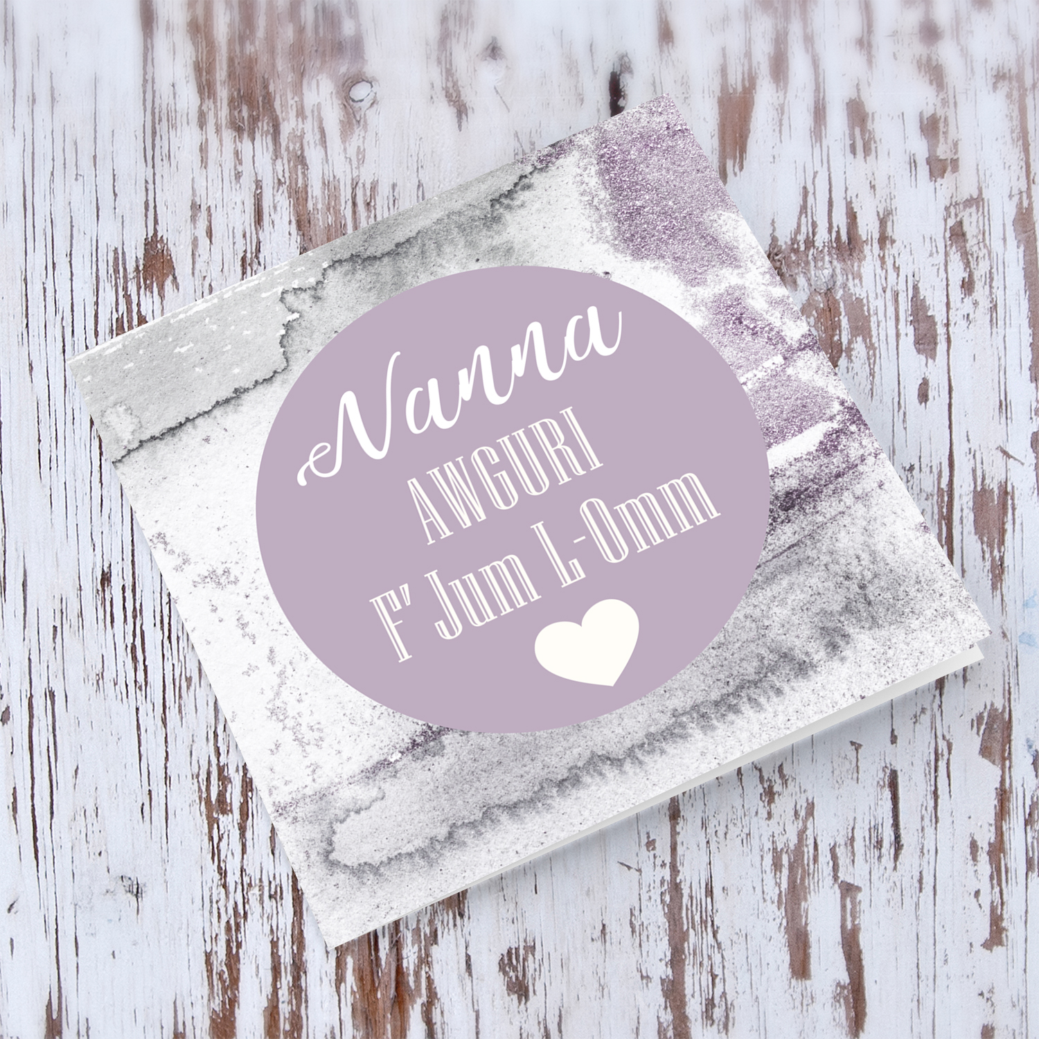 Watercolour background with purple circle Mother's Day Card in Maltese for Grandma