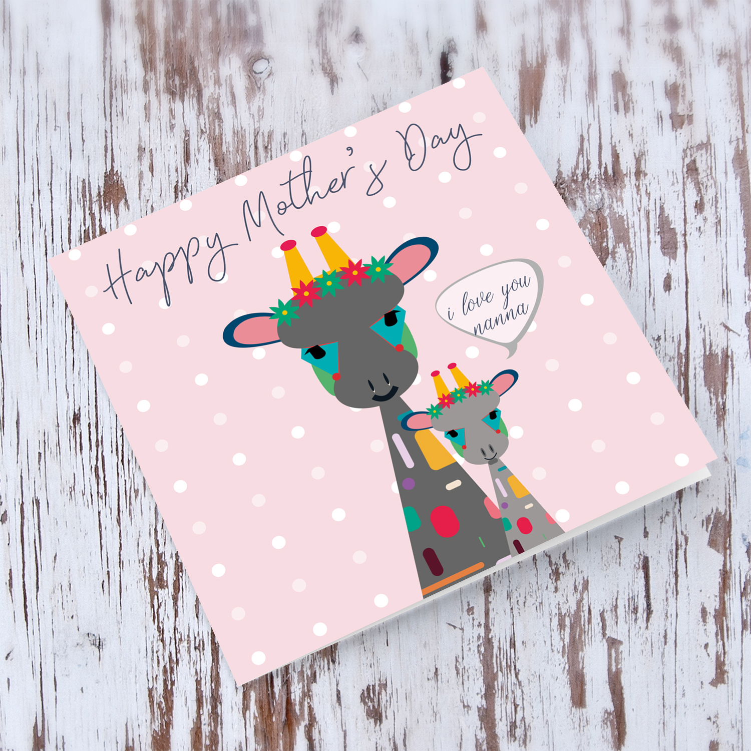 Giraffe and baby giraffe themed Mother's Day card in English for Grandma