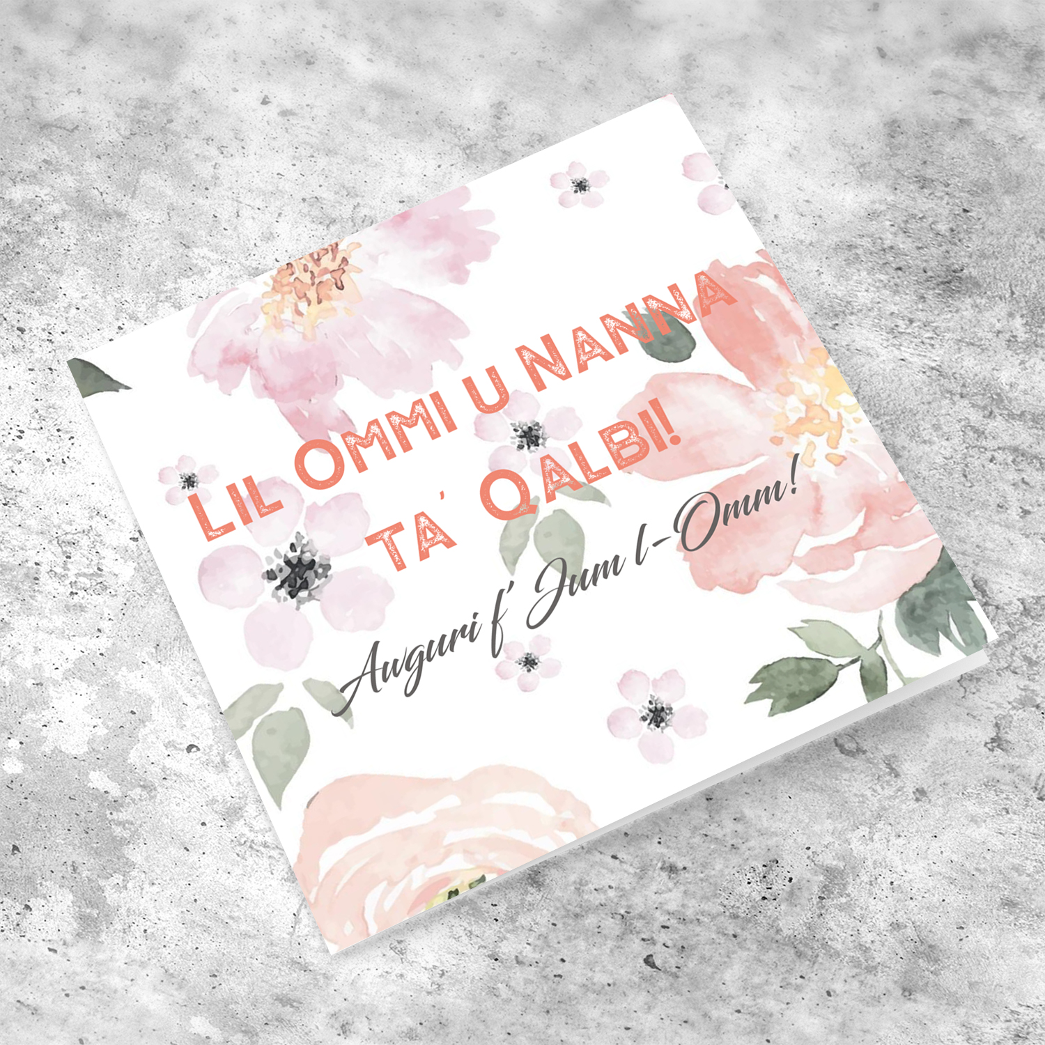 Soft floral background Mother's Day card for Mother and Grandma in Maltese