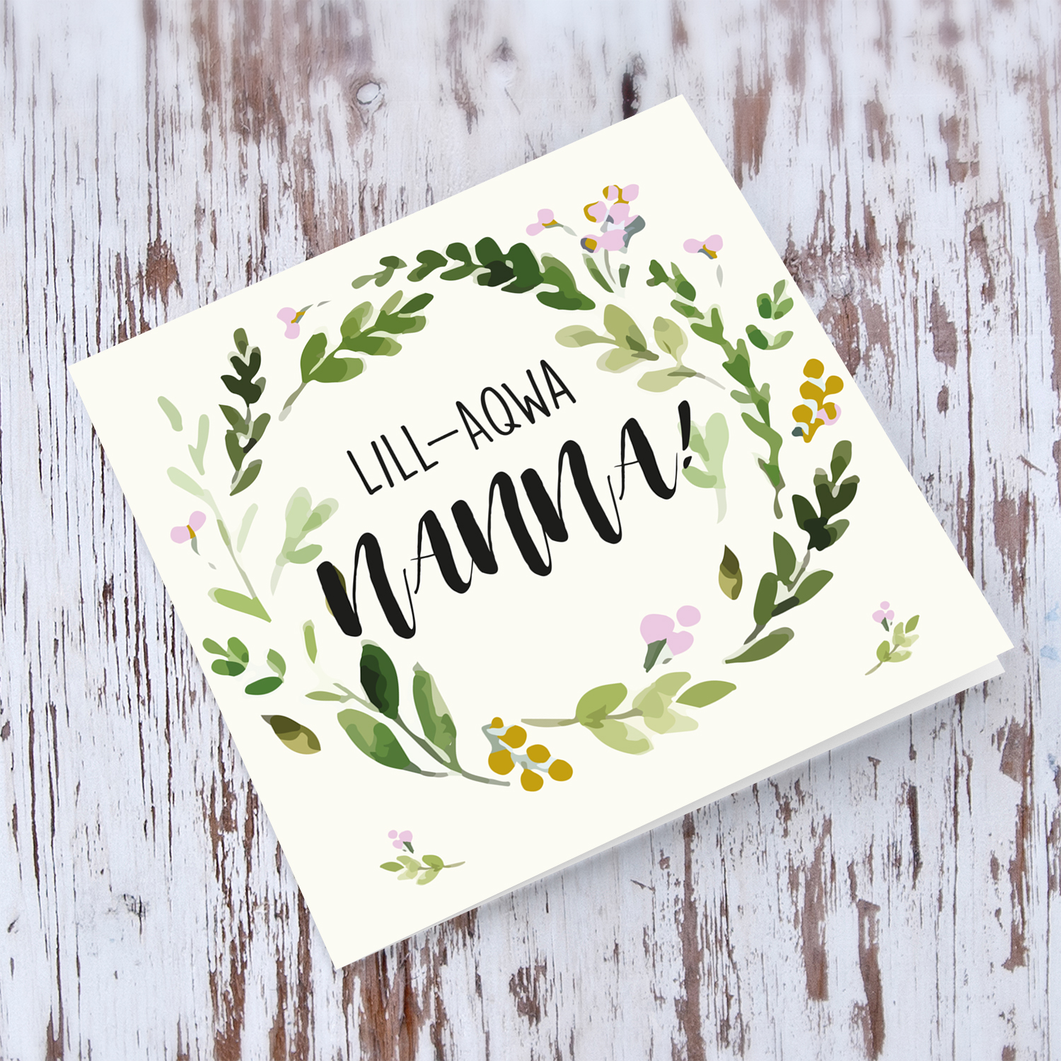 Floral wreath mother's day card for Grandma with pink and gold tones in maltese