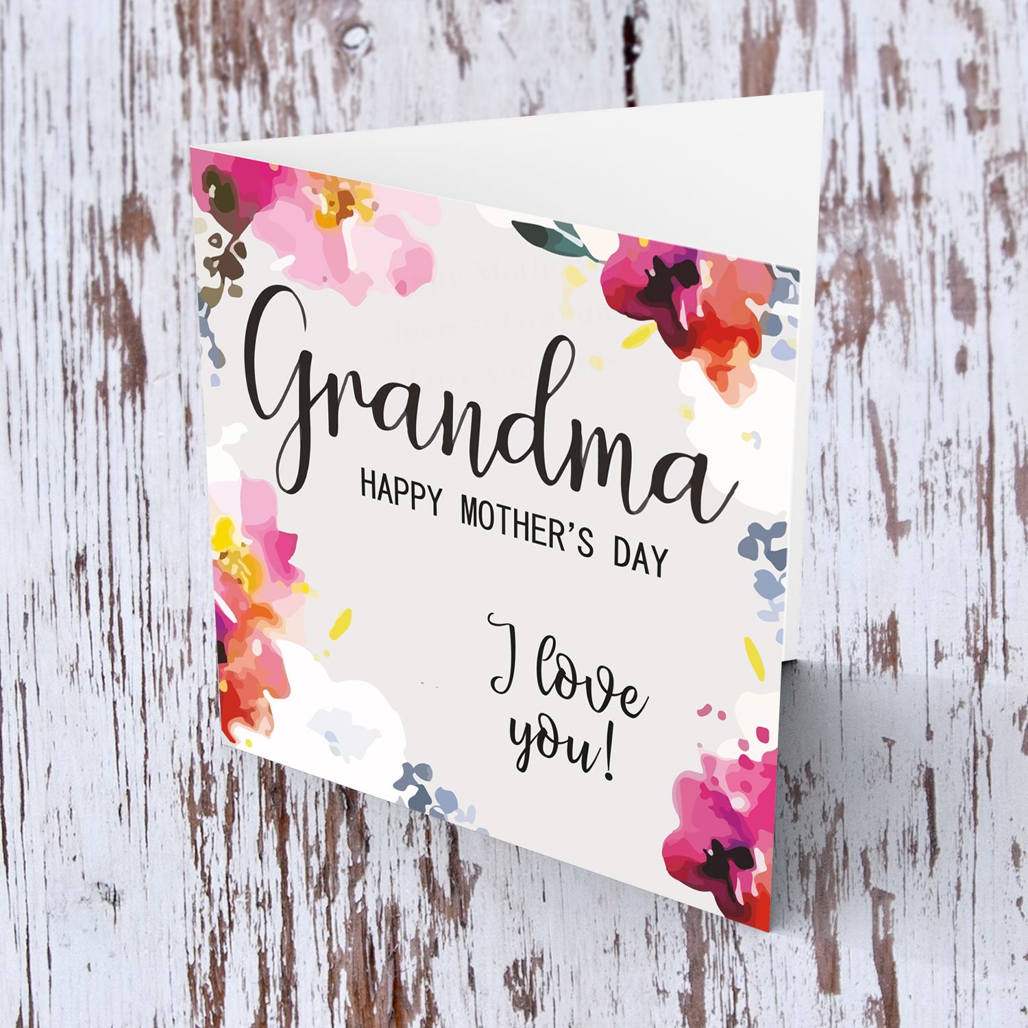 Watercolour flowers background Mother's Day Card for Grandma in English
