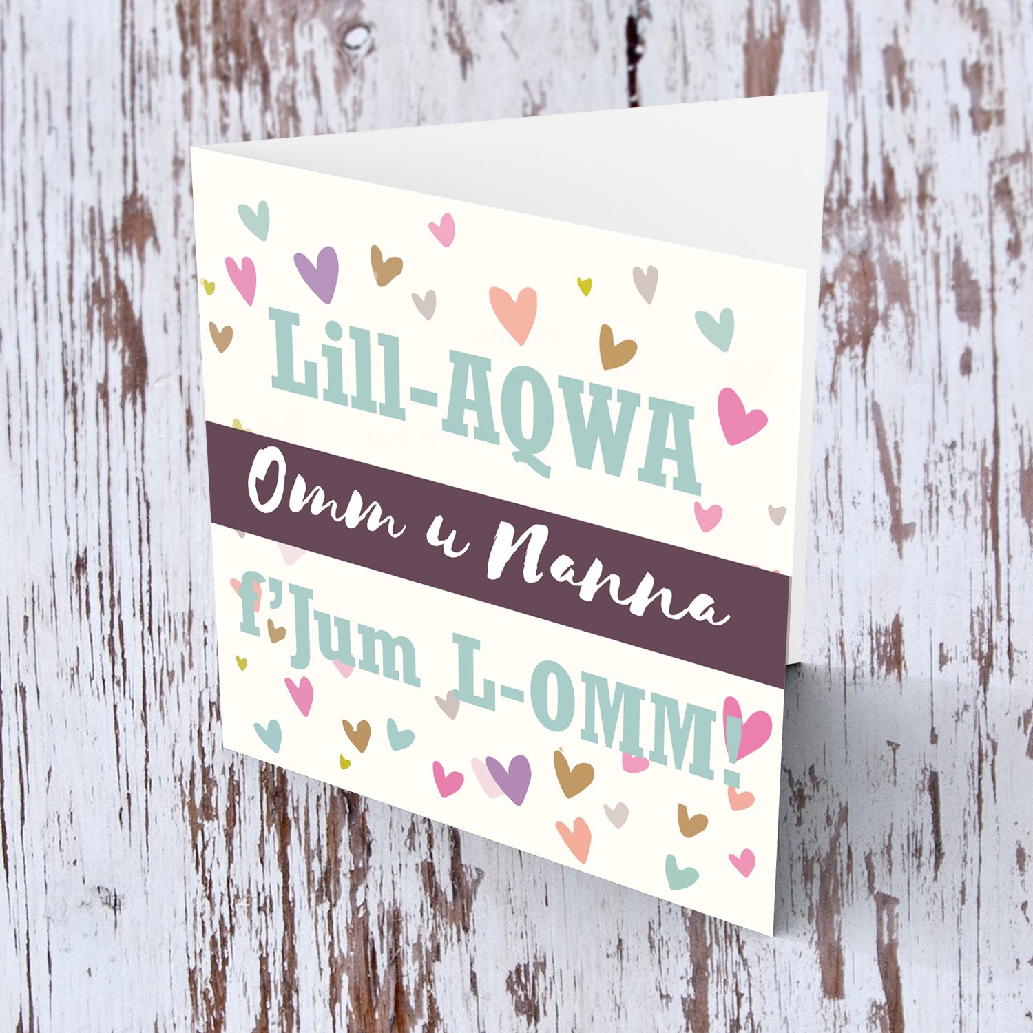 Colourful hearts mother's day card for Mum and Grandma in Maltese