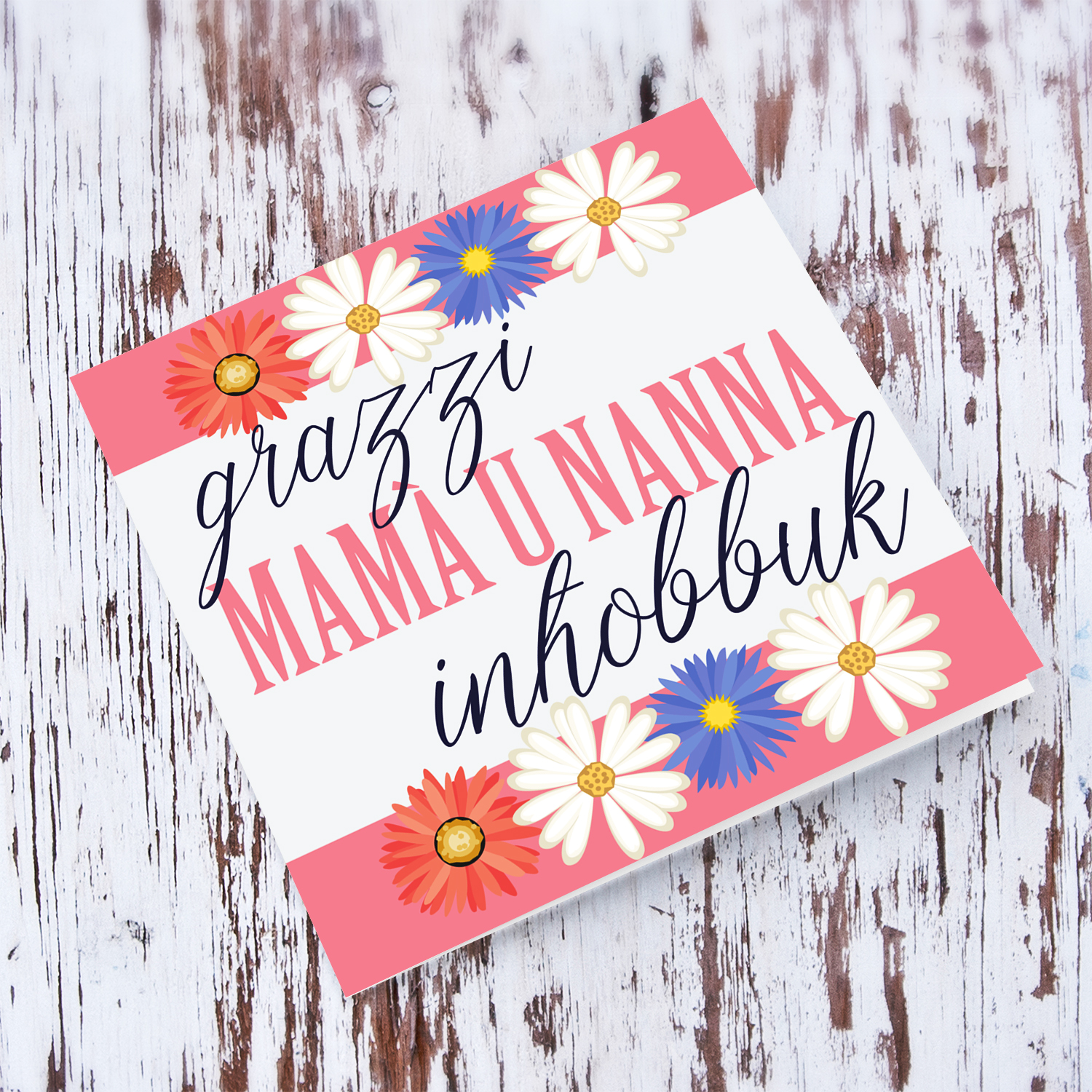 Floral themed mother's day card for mother and grandma in Maltese