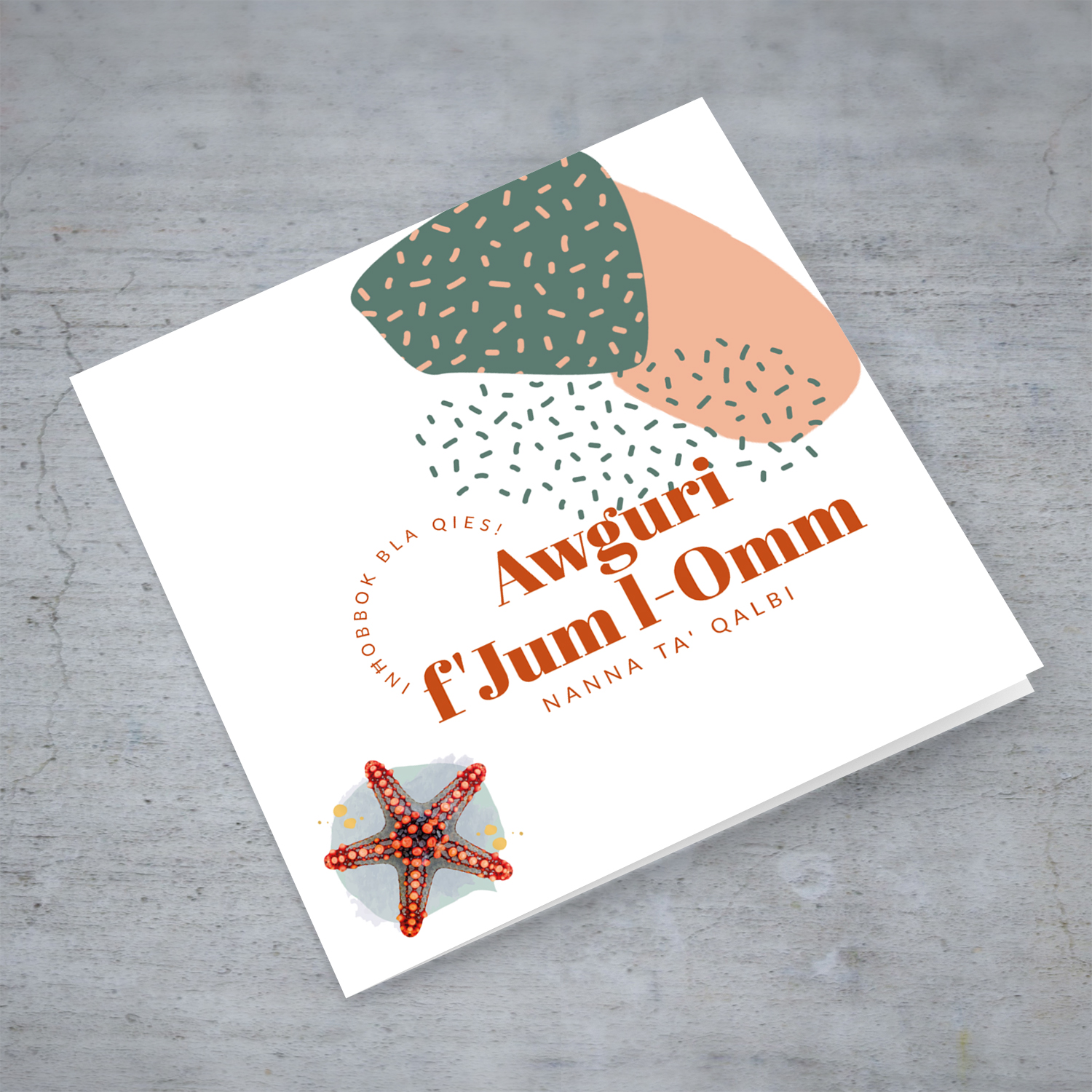 Modern Mother's Day card with starfish, for Nanna in Maltese