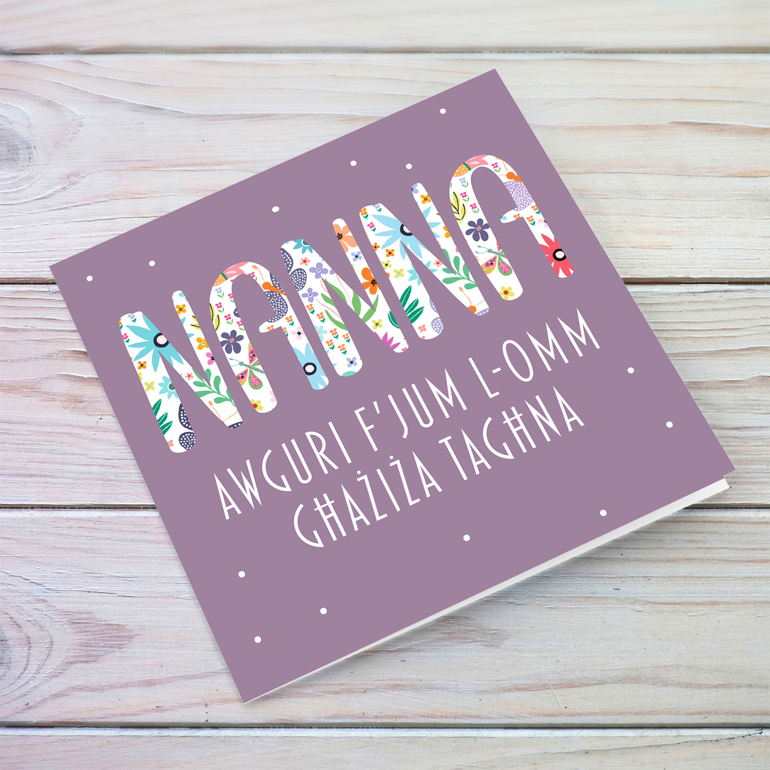 Flowery text Nanna mother's day card in purple background - Maltese