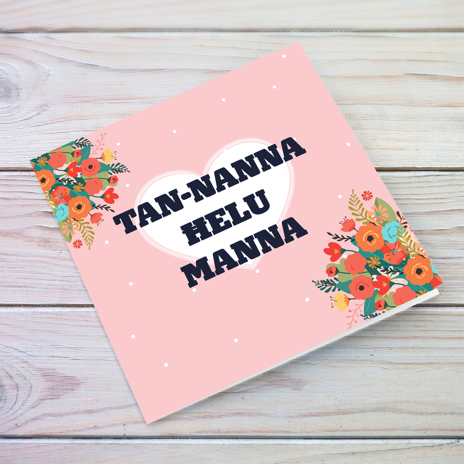 Grandmother mother's day card in pink background with flowers in the corners - Tan-Nanna Ħelu Manna in Maltese