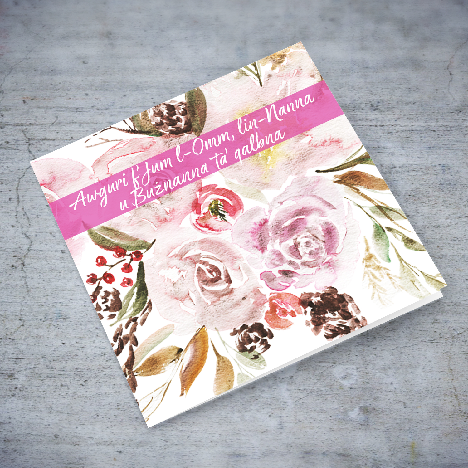 Flower watercolour background mother's day card for Grandma & Great-grandma in Maltese