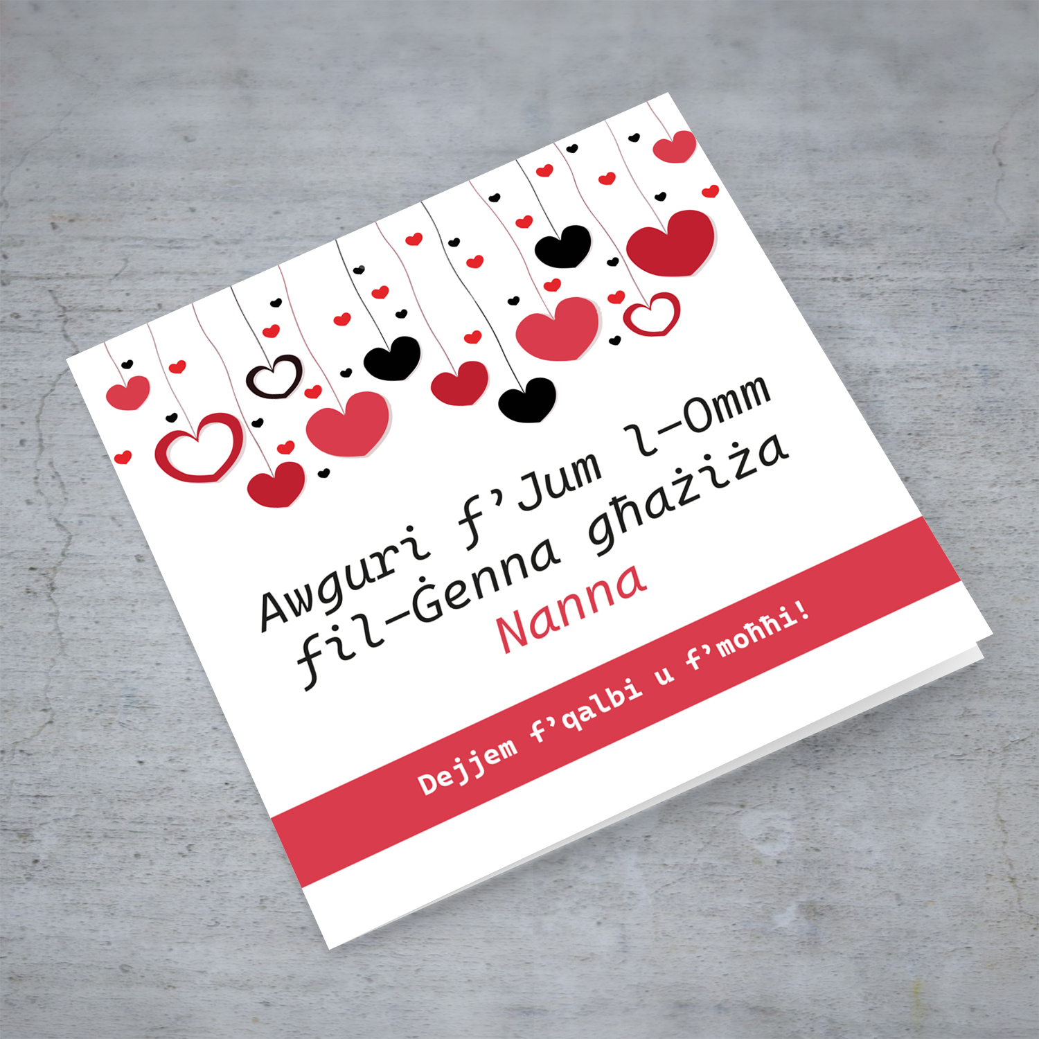 Hangning hearts Mother's day in Heaven card for Grandma in Maltese