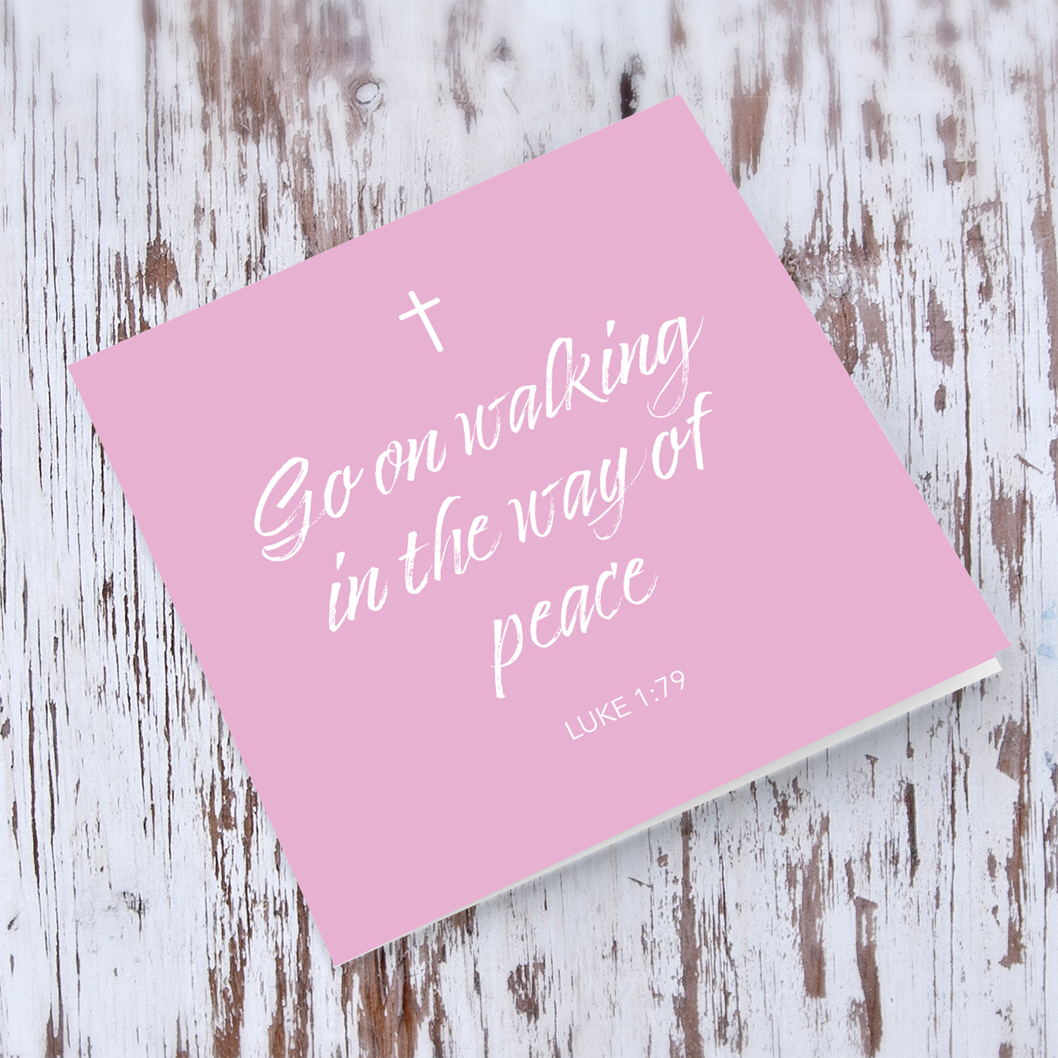 Bible verse baptism card in English with pink background and white text