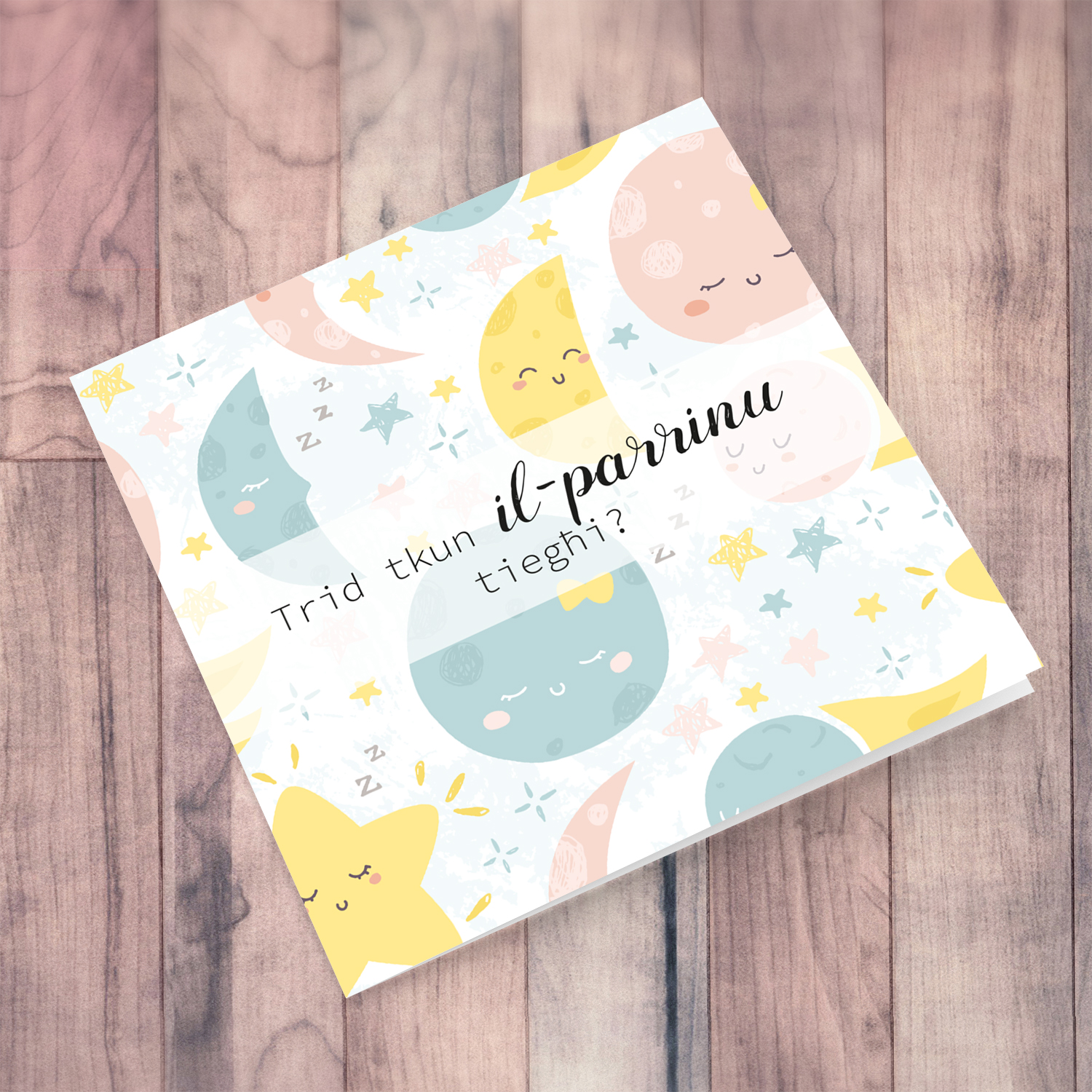 Would you like to be my Godfather card in Maltese with moon themed background 