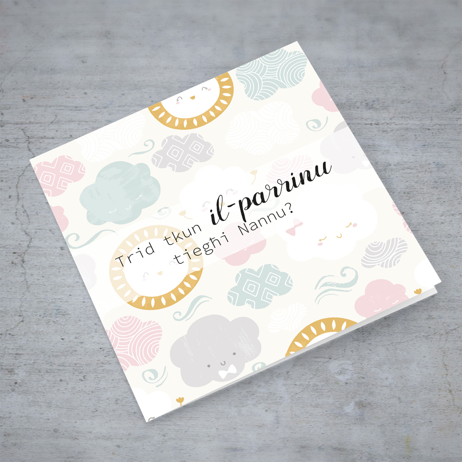 Would you like to be my Godfather Grandpa card in Maltese with pastel clouds