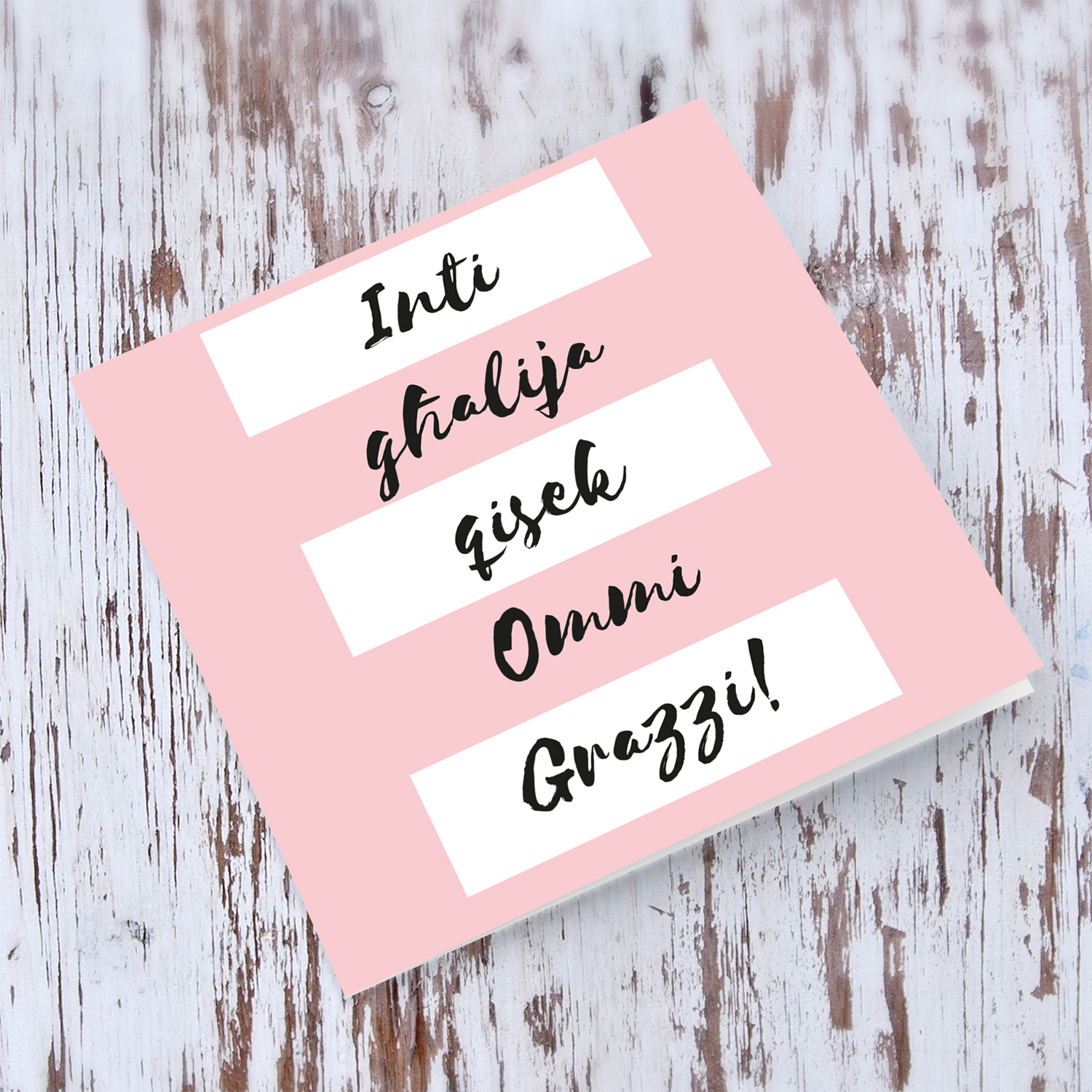 Pink and white colour block mother's day card in Maltese