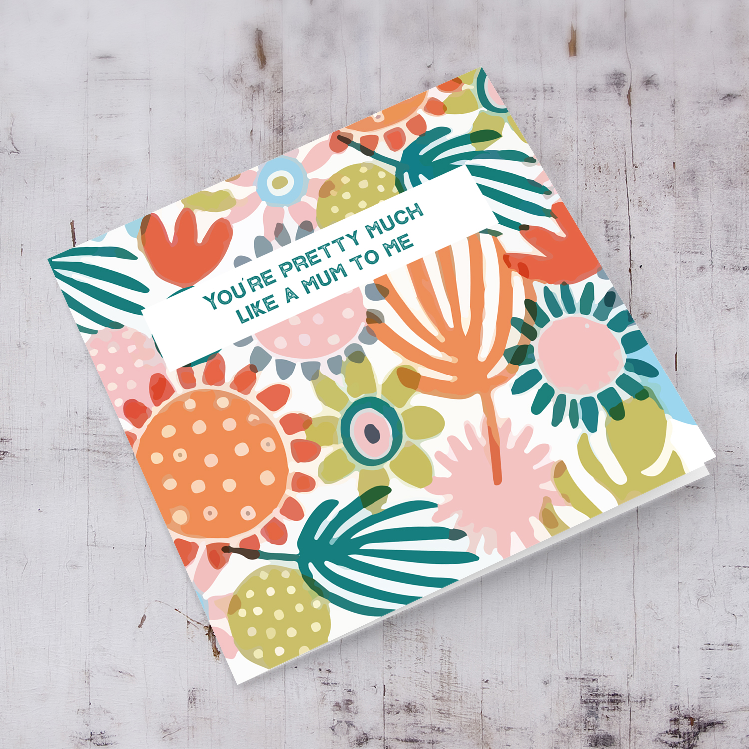 Colourful Flowery background Mother's Day card in English