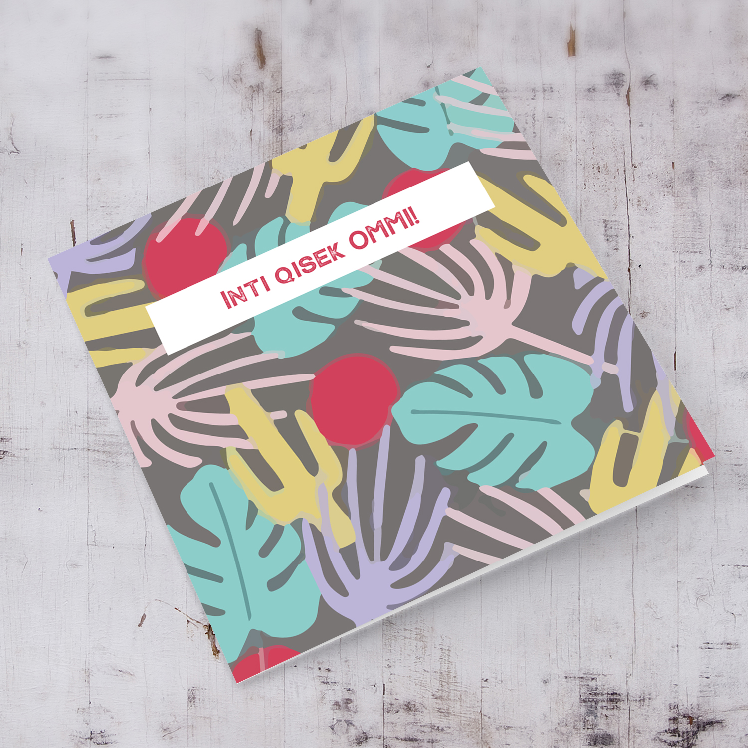 Colourful leaves and cactus background mother's day card in Maltese