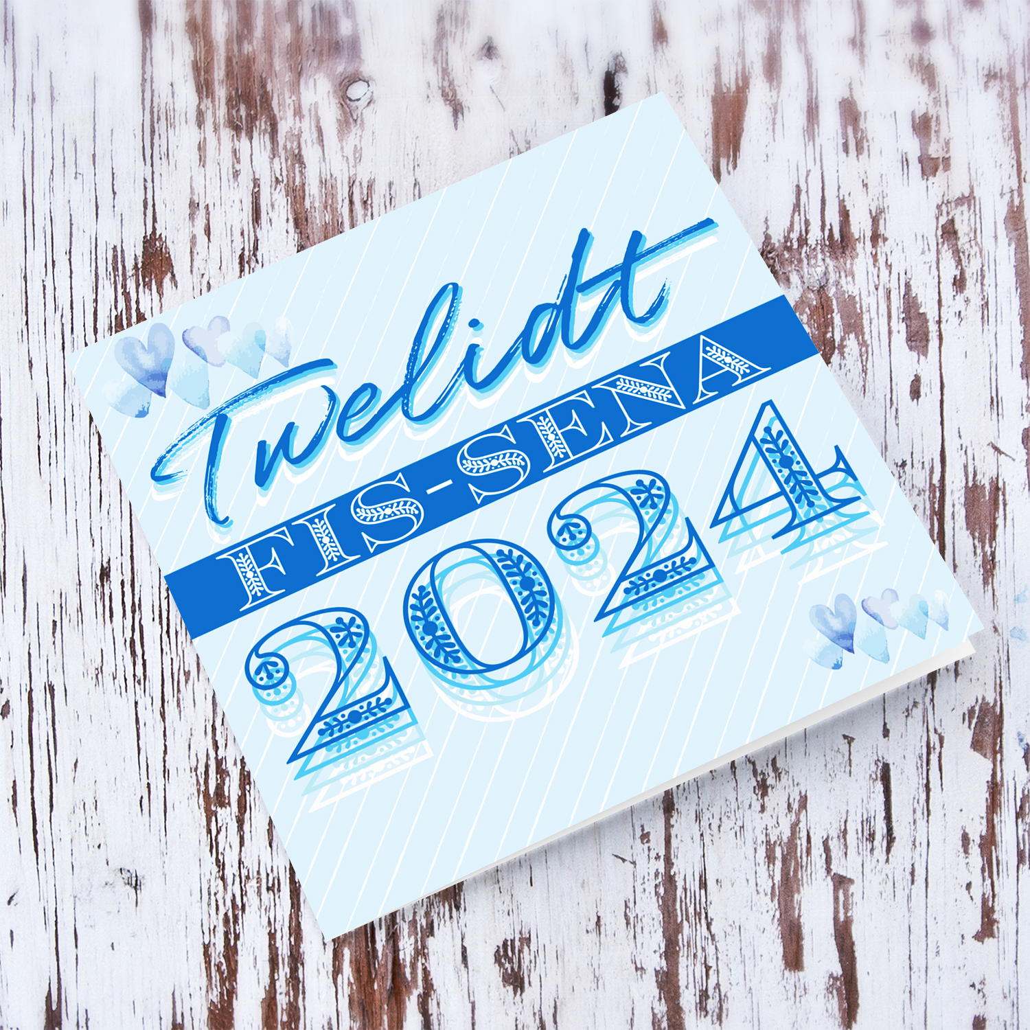 3 colour themed new born card for boys born in 2024 in Maltese