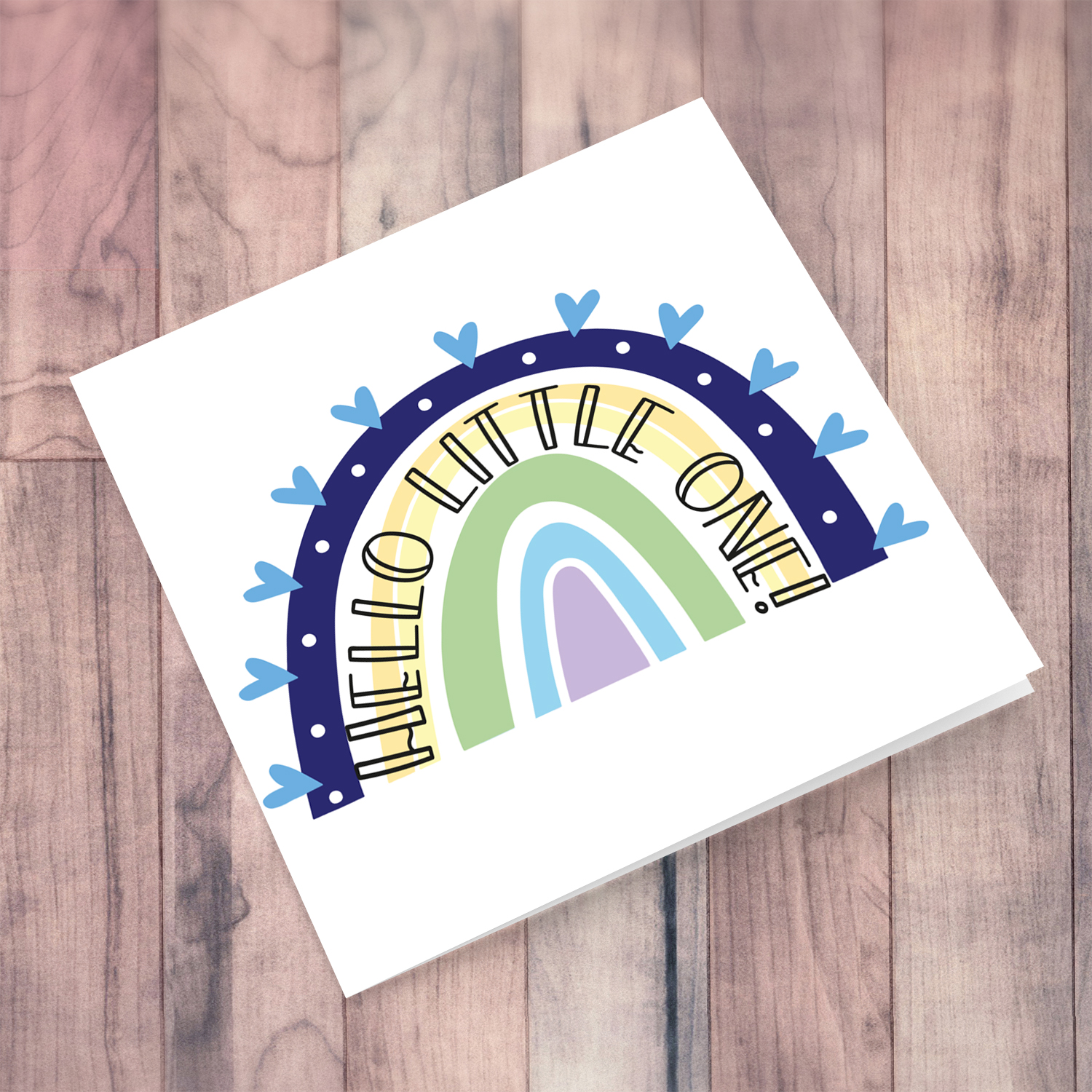 Rainbow themed new born boy card in English