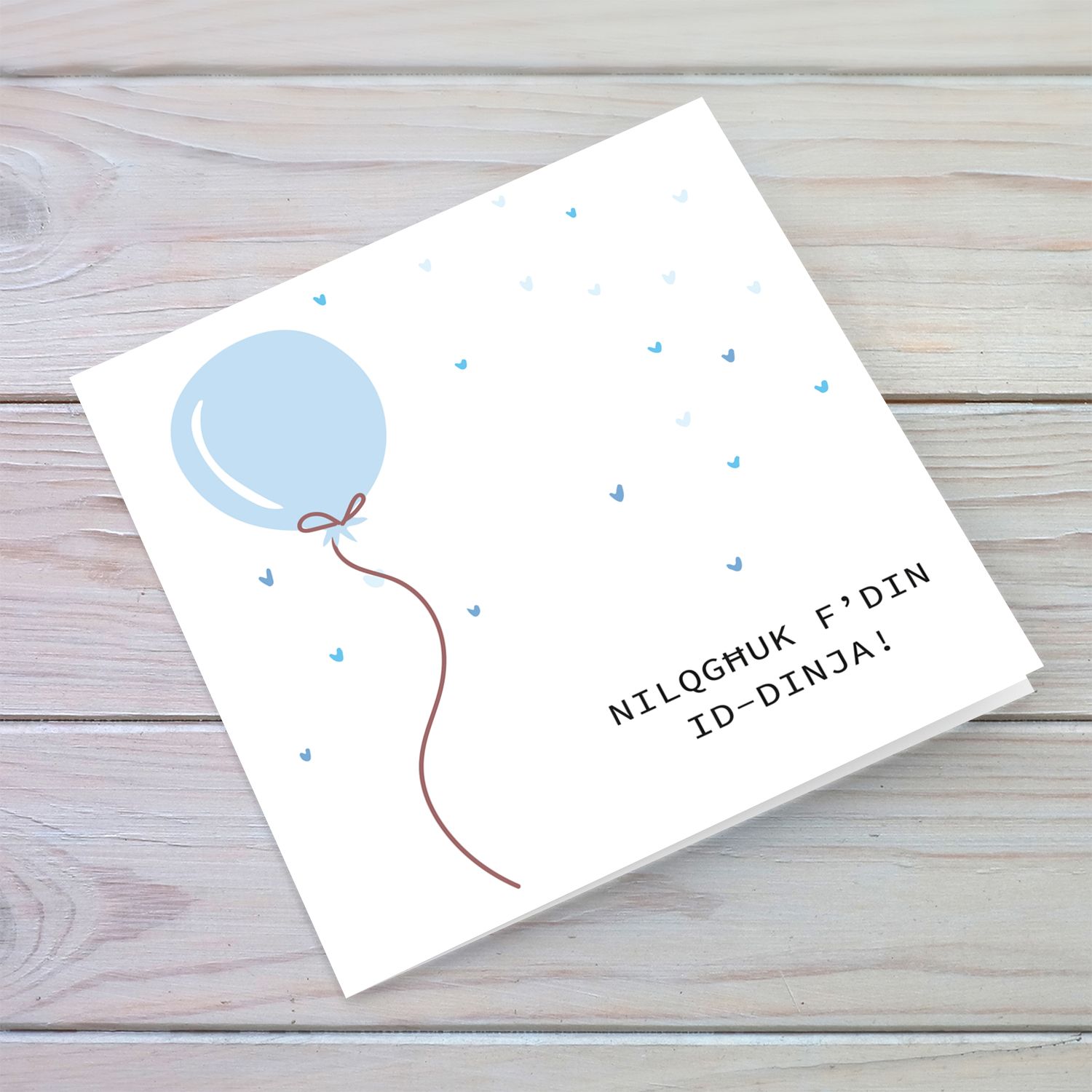 Light blue Balloon themed new born card for boy in Maltese