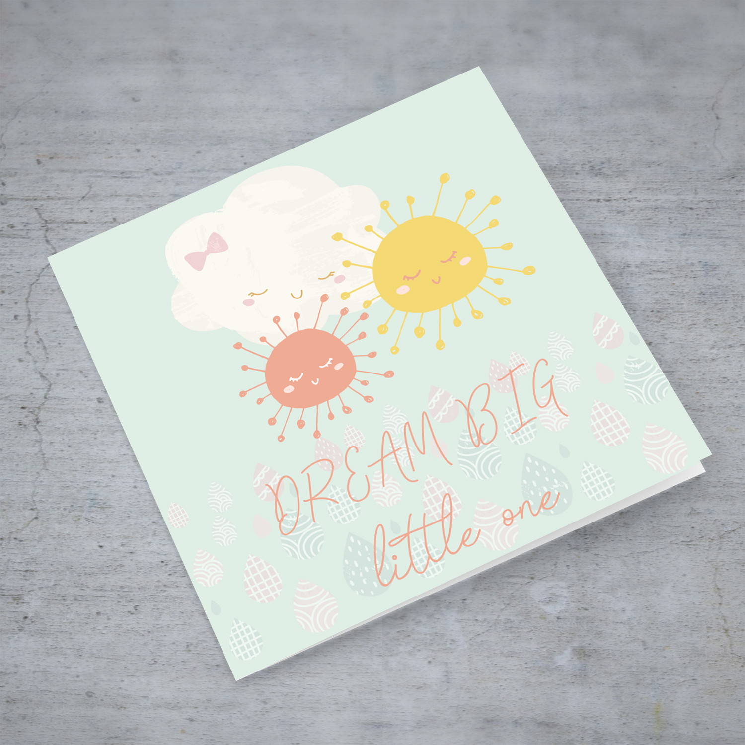 Cloud themed new born card for girl in English