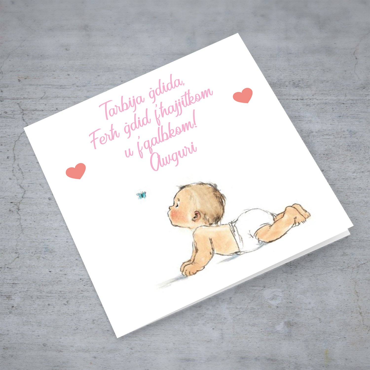 Baby with small butterfly themed new born card for girls