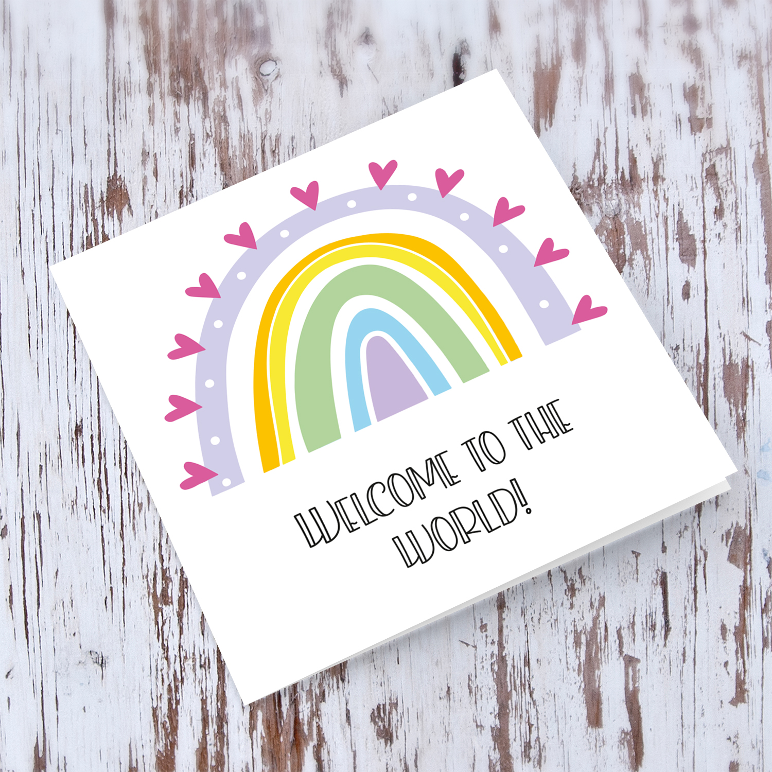 Rainbow themed new born card for girls in English