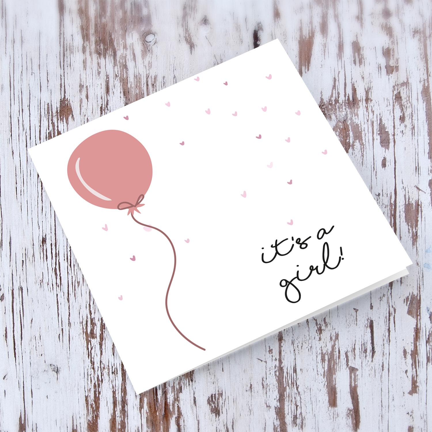 Light Pink Balloon themed new born card for  girl in English